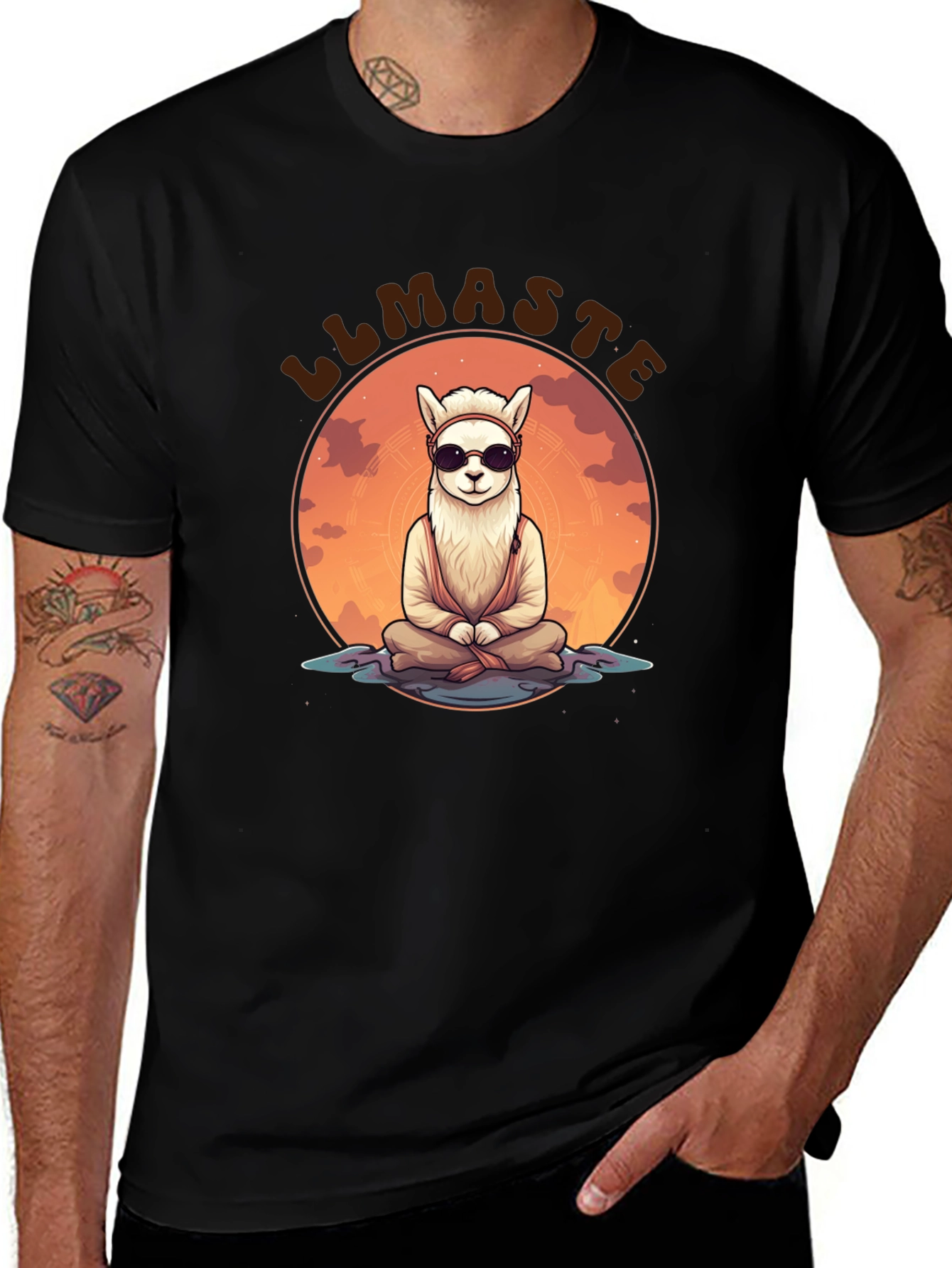 Llamaste Black T-Shirt: Meditating Llama Design