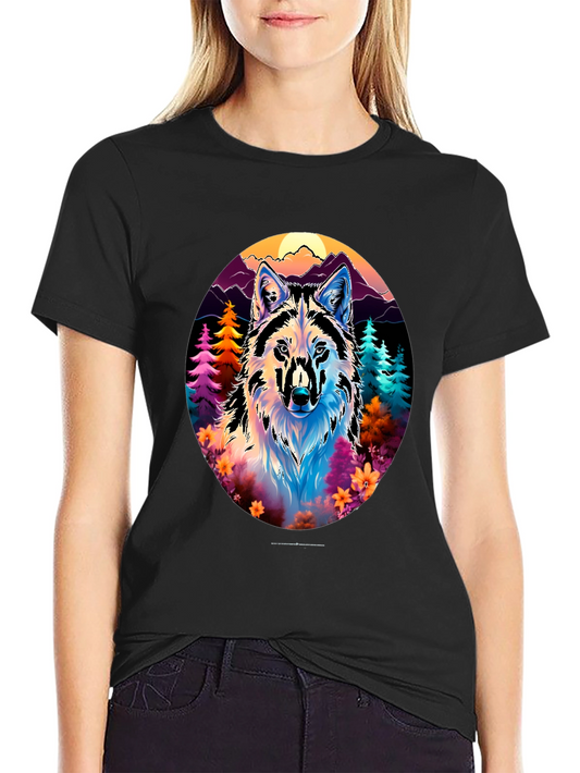 Vibrant Wolf Graphic Tee - Unisex Black T-Shirt