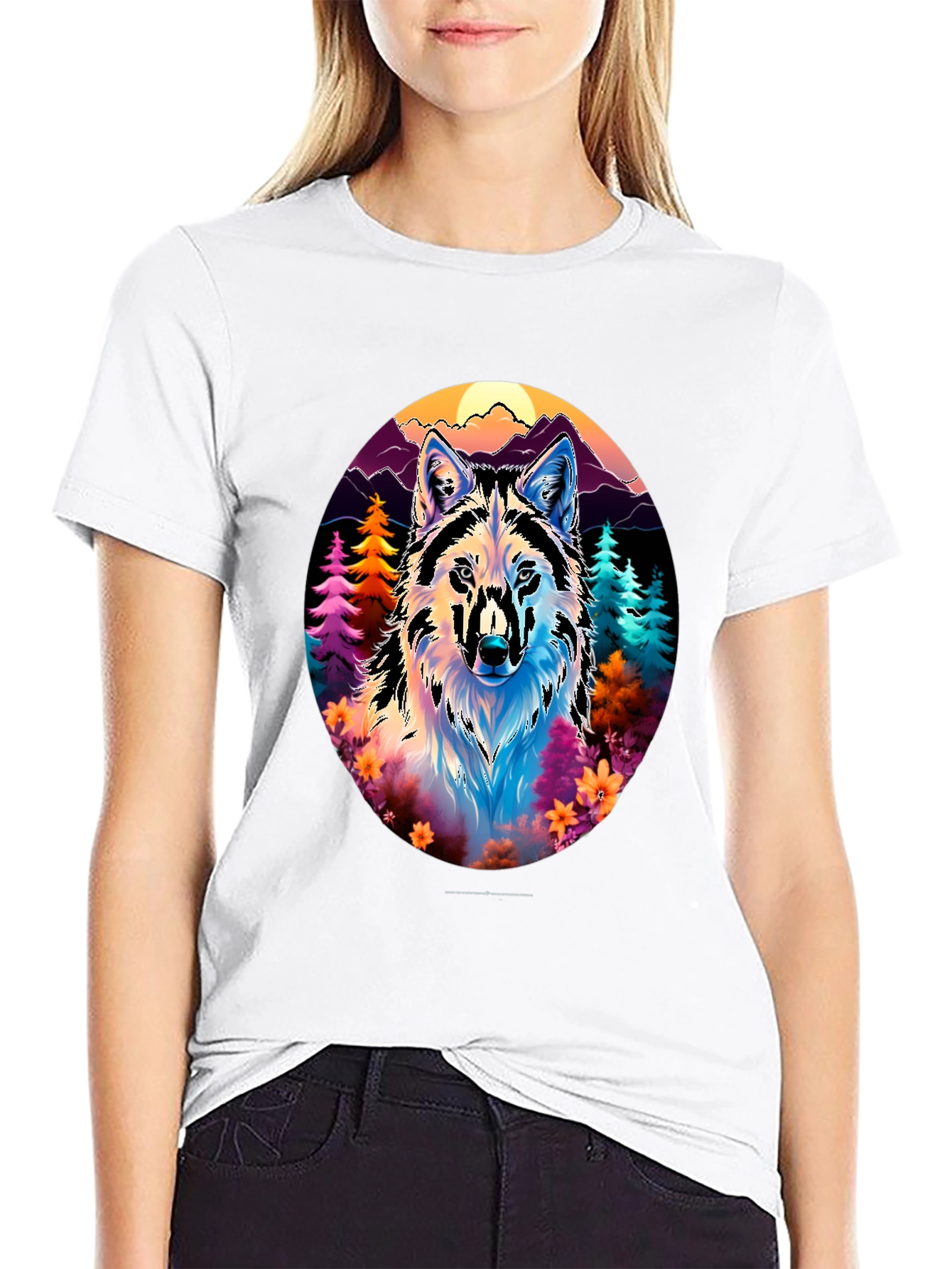 Vibrant Wolf Graphic Tee - Unisex Black T-Shirt