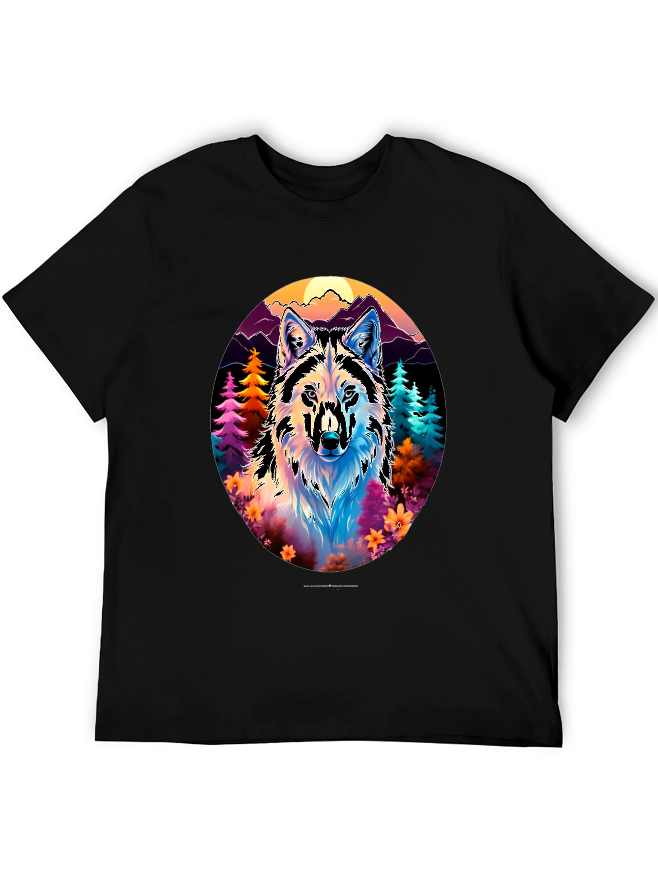 Vibrant Wolf Graphic Tee - Unisex Black T-Shirt