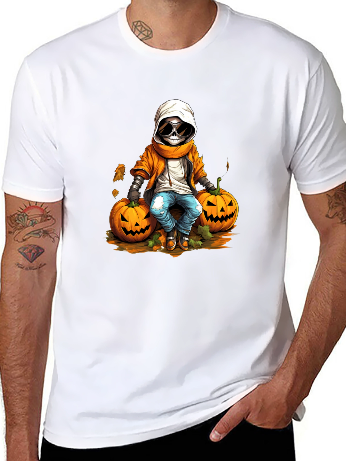 Halloween Skeleton Pumpkin Graphic Tee