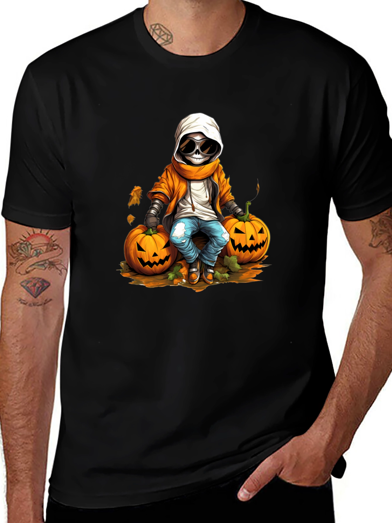 Halloween Skeleton Pumpkin Graphic Tee