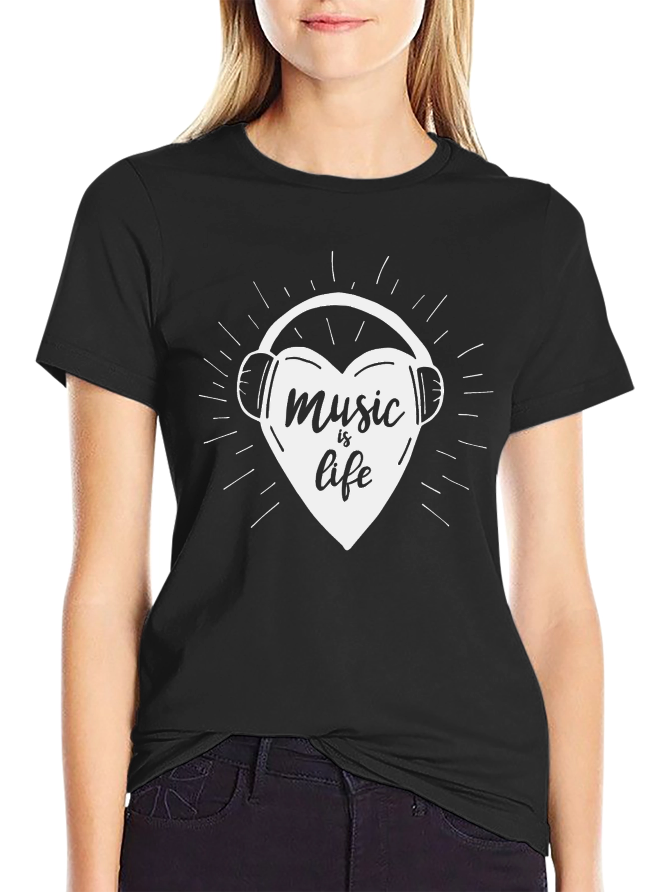 Music is Life T-Shirt - Heart Headphones Design