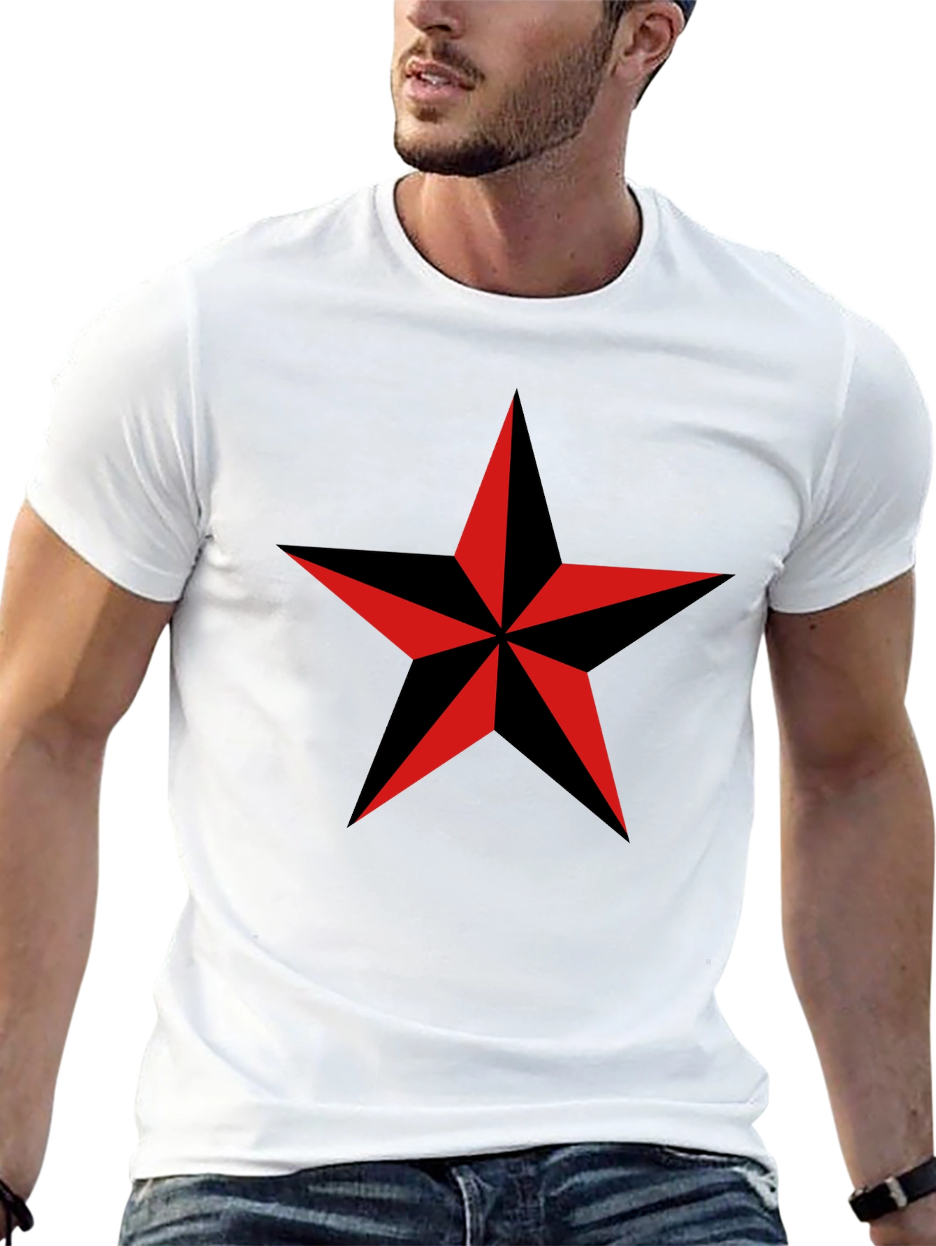 Nautical Star Graphic T-Shirt - Classic Crew Neck