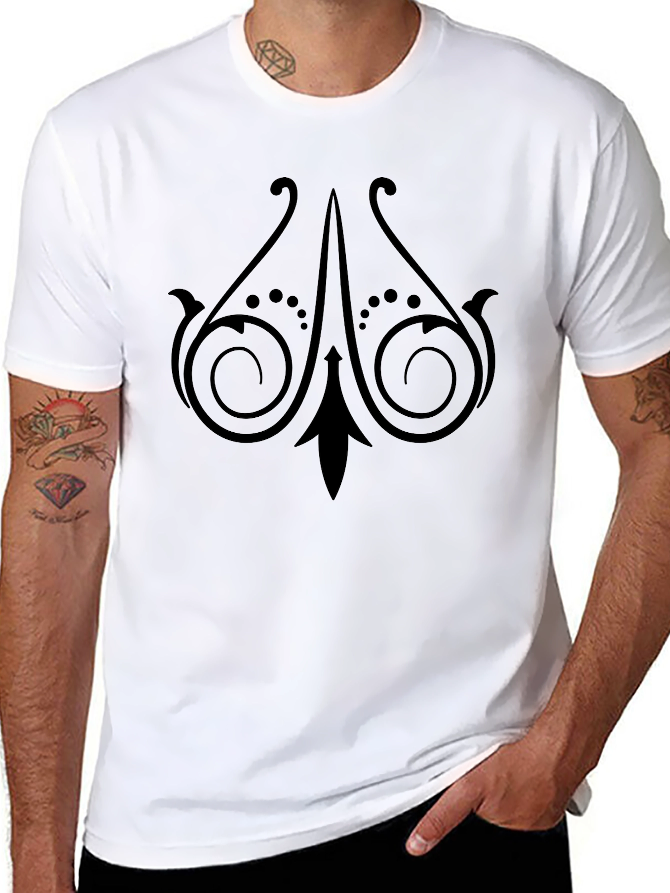 Black Tee with Ornate Scroll Design