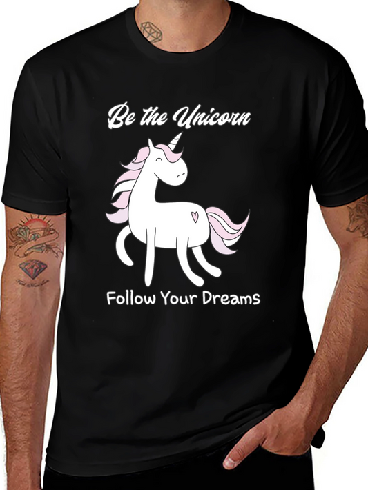 Unicorn Dreams Graphic Tee - Black Cotton T-Shirt