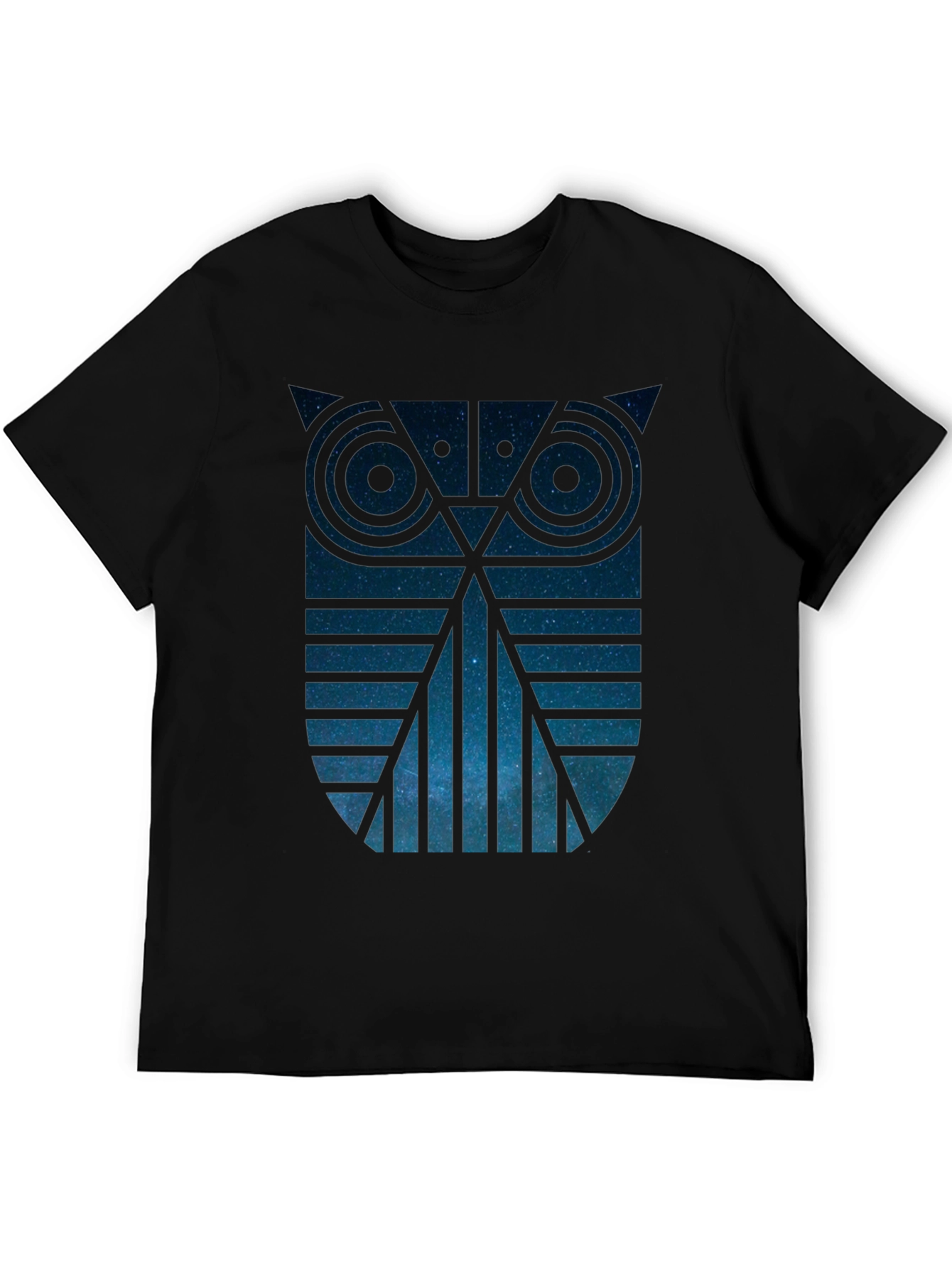 Geometric Owl Galaxy Graphic Tee - Mens Black T-Shirt