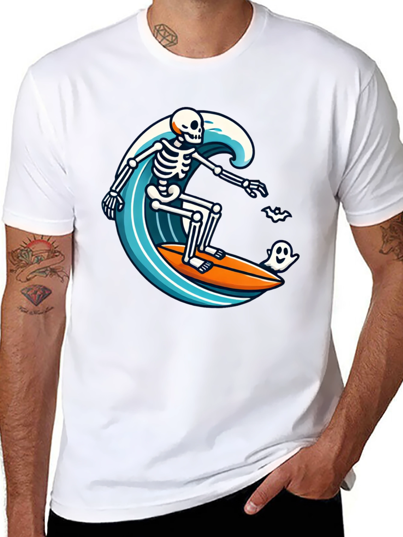 Skeleton Surfing Halloween T-Shirt