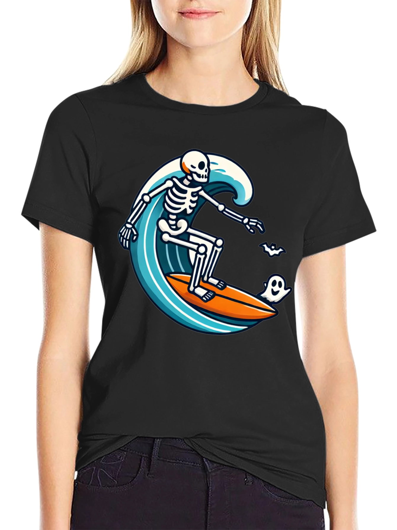 Skeleton Surfing Halloween T-Shirt