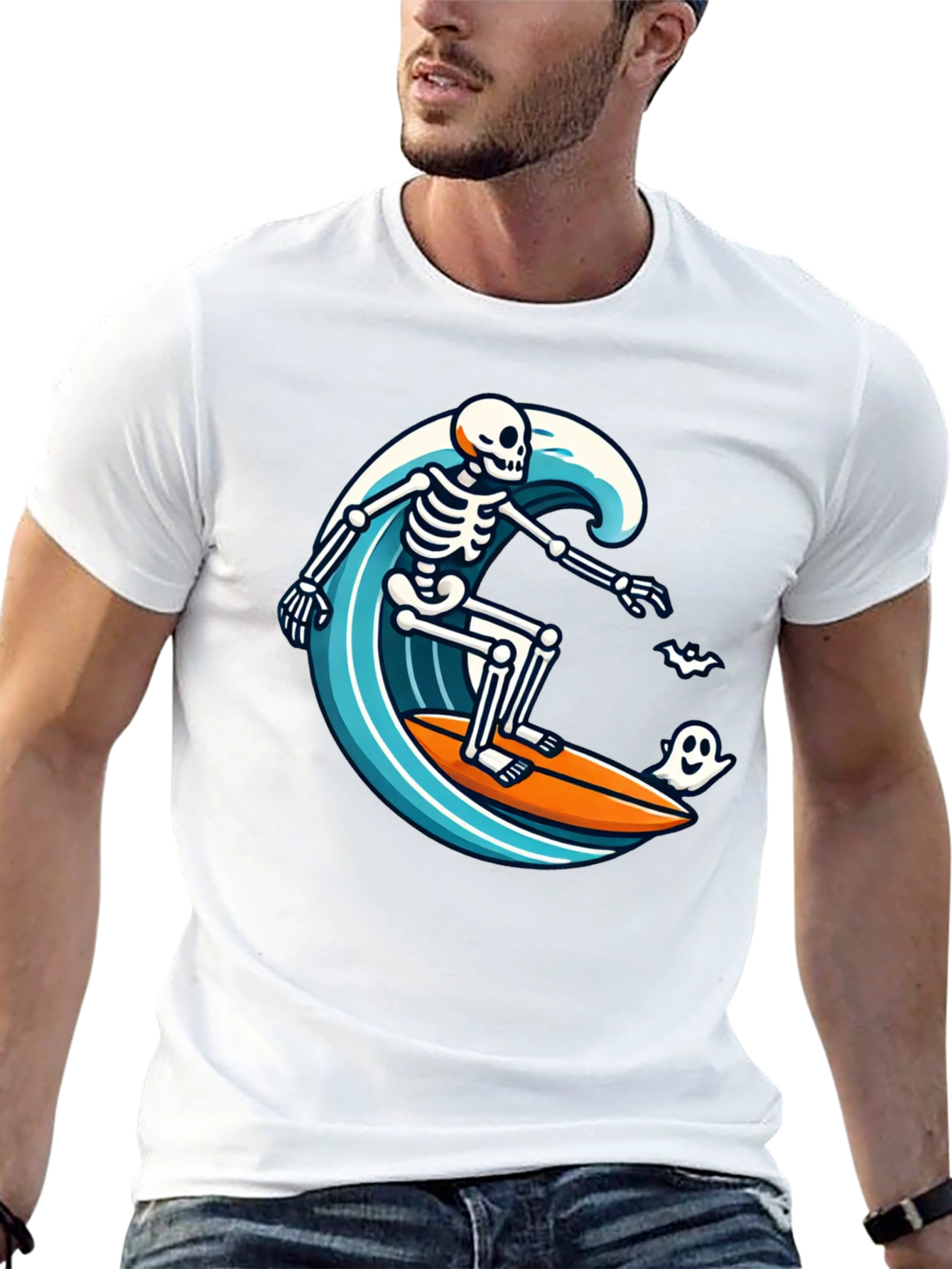 Skeleton Surfing Halloween T-Shirt
