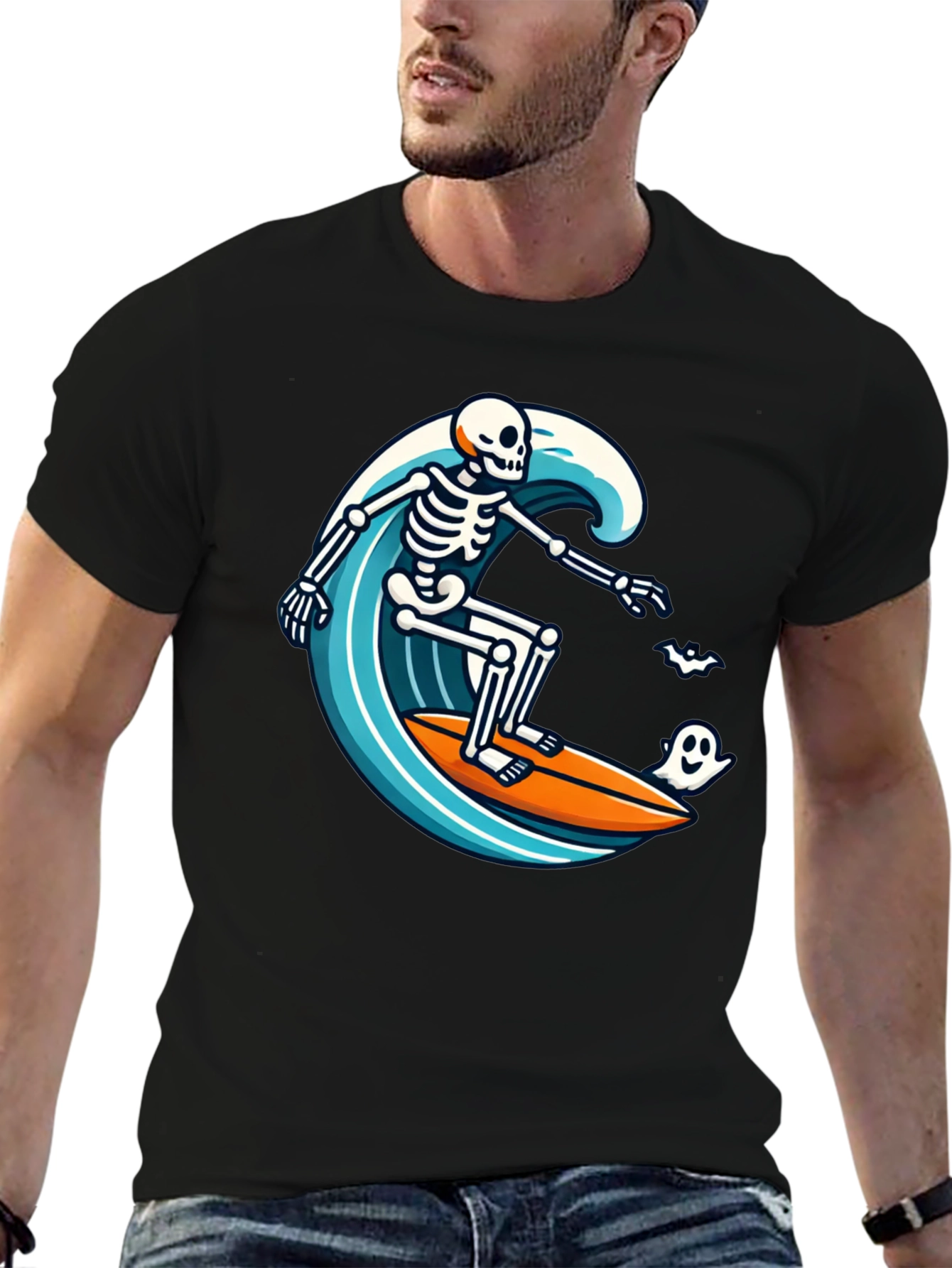 Skeleton Surfing Halloween T-Shirt
