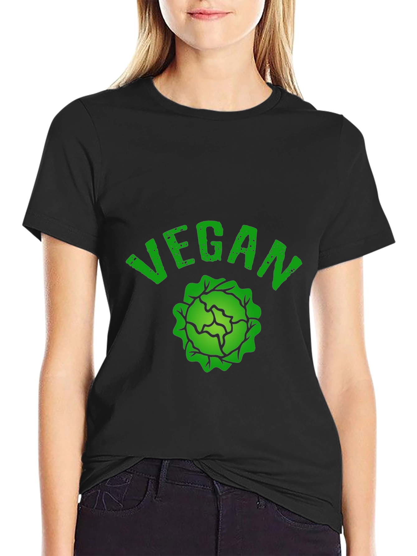 Vegan Cabbage Graphic T-Shirt - Black