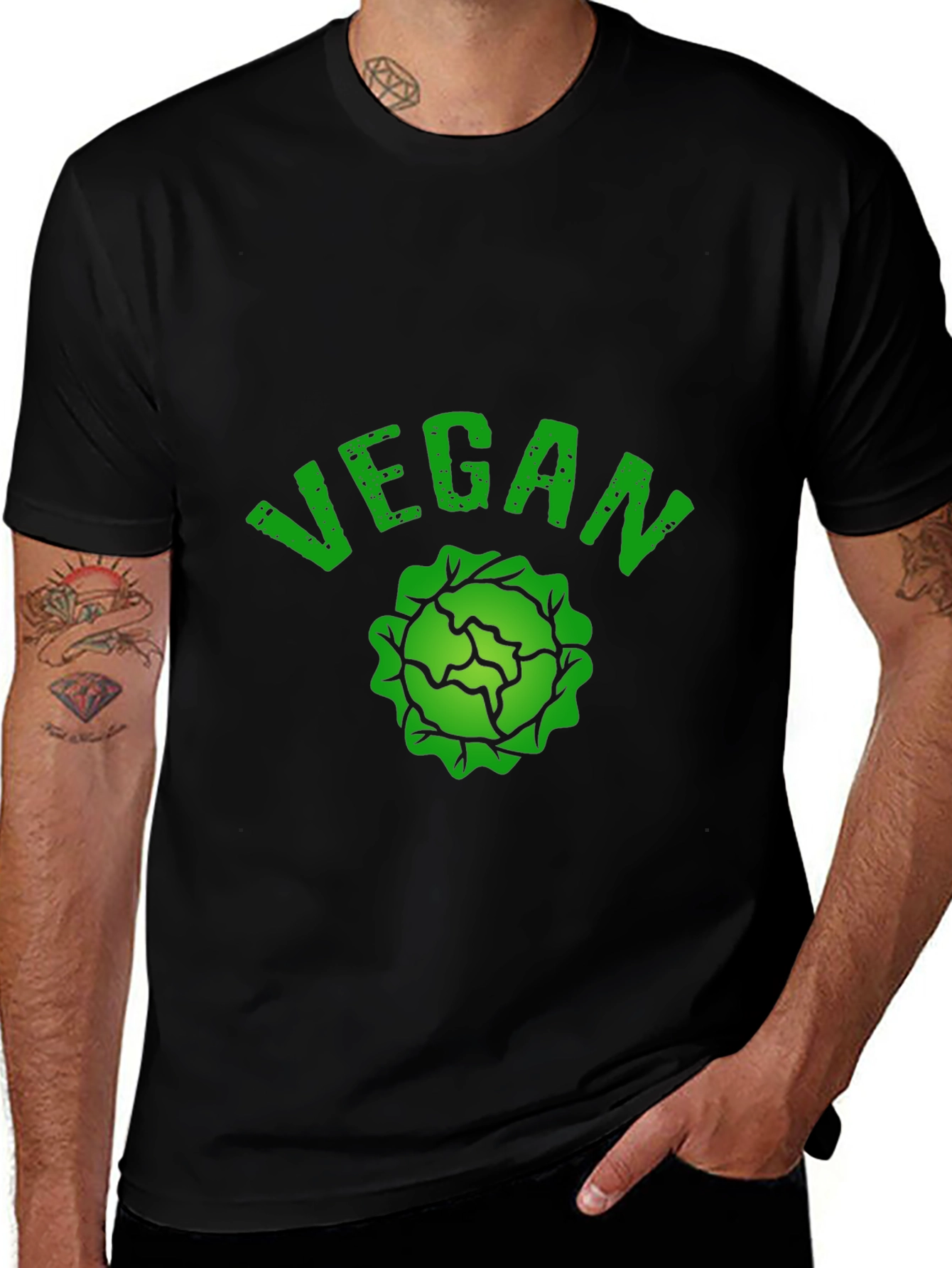 Vegan Cabbage Graphic T-Shirt - Black