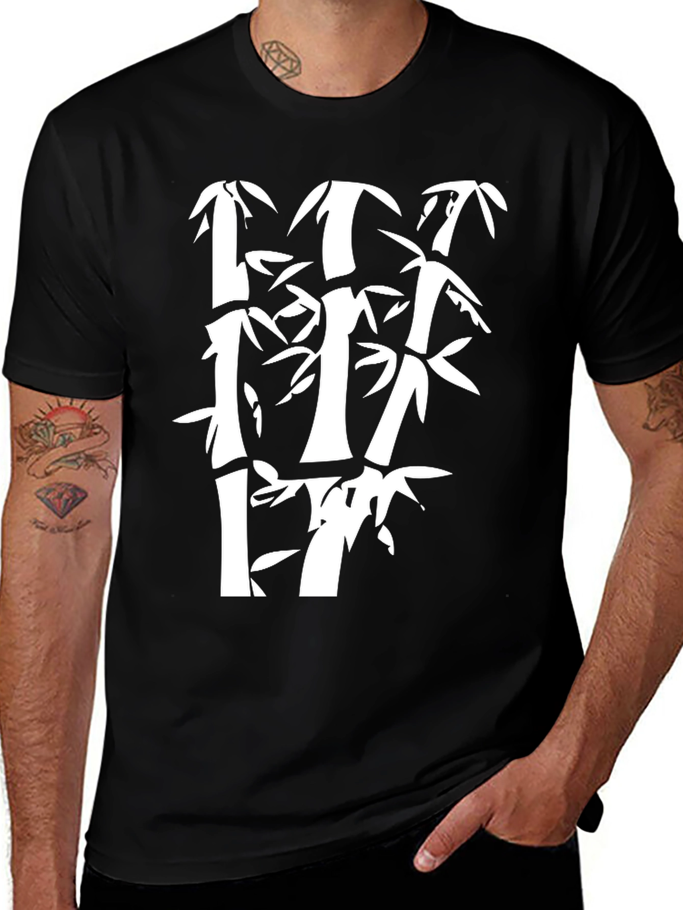 Bamboo Graphic Print Mens Black T-Shirt