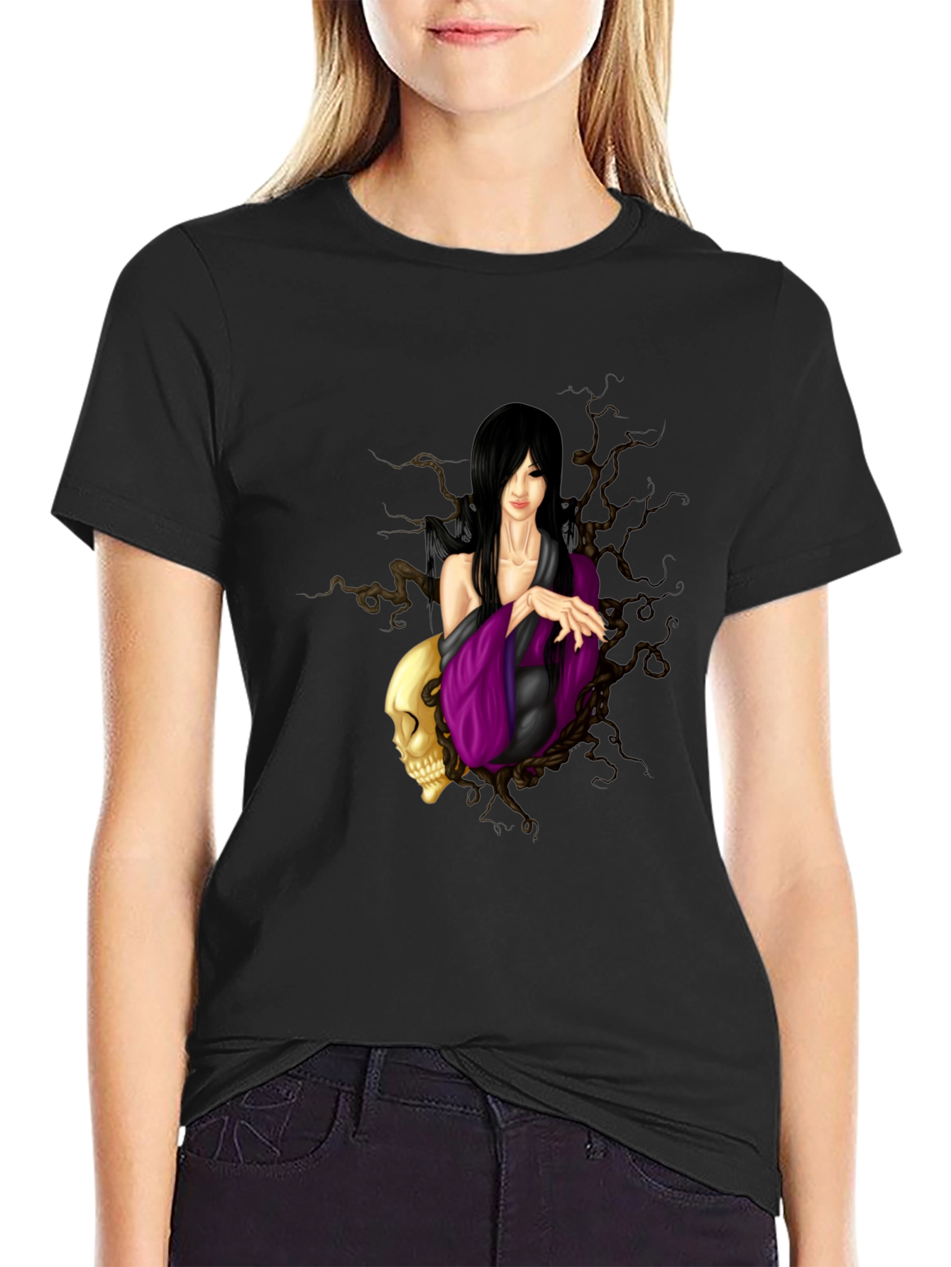 Gothic Woman Skull Black T-Shirt