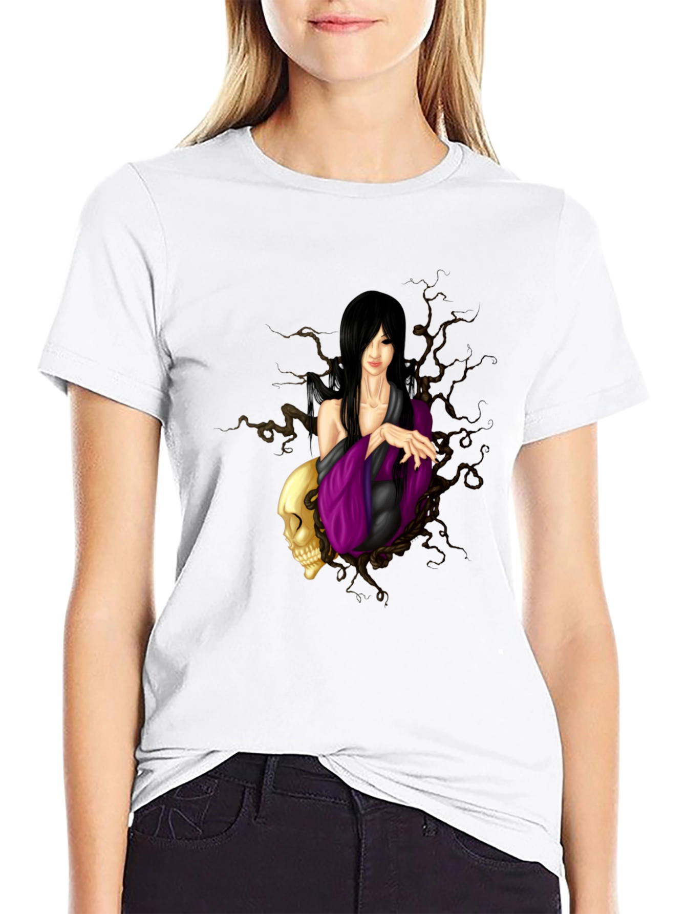 Gothic Woman Skull Black T-Shirt