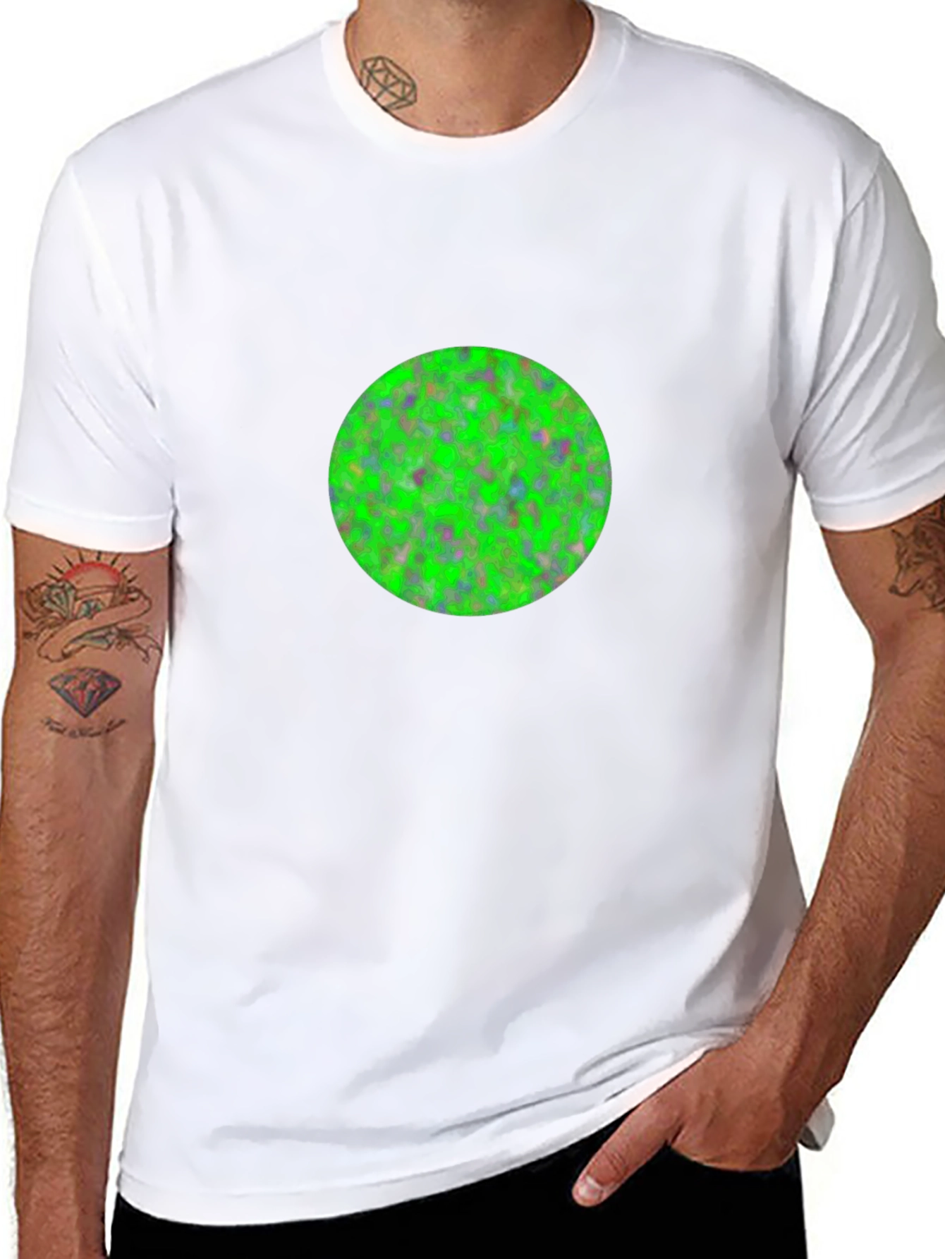 Mens Black T-Shirt with Green Circle Design