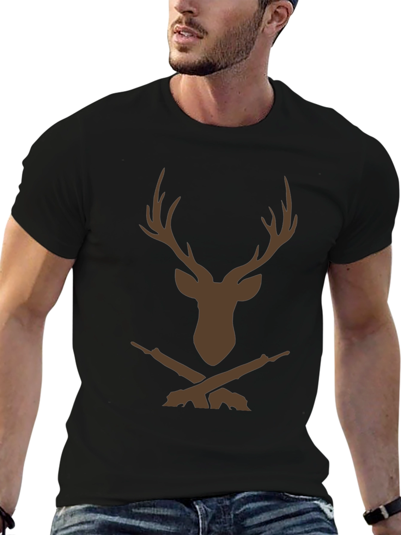 Deer Hunting T-Shirt - Buck Antler Rifle Graphic Tee