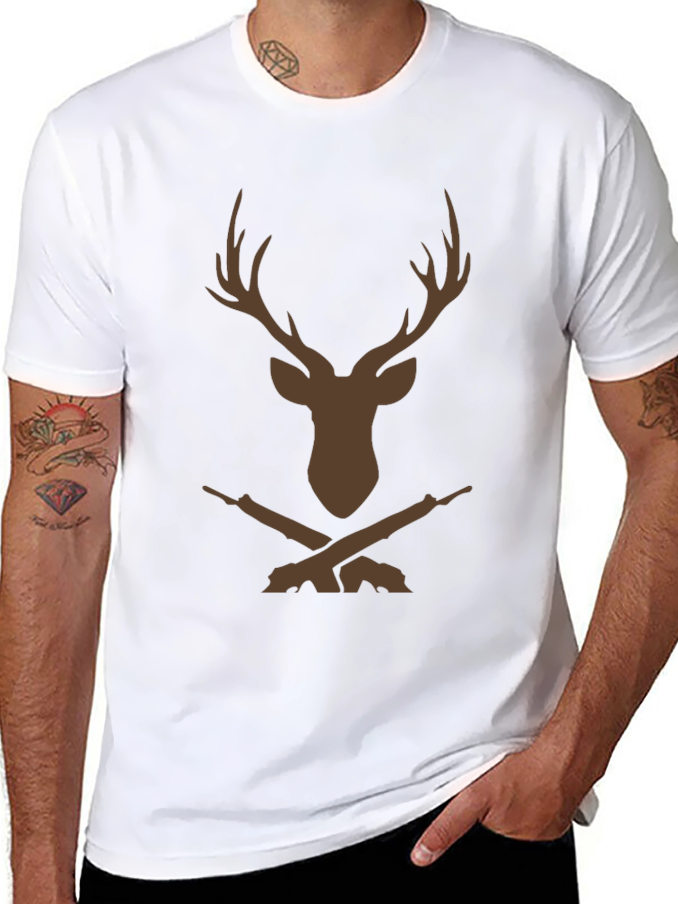 Deer Hunting T-Shirt - Buck Antler Rifle Graphic Tee