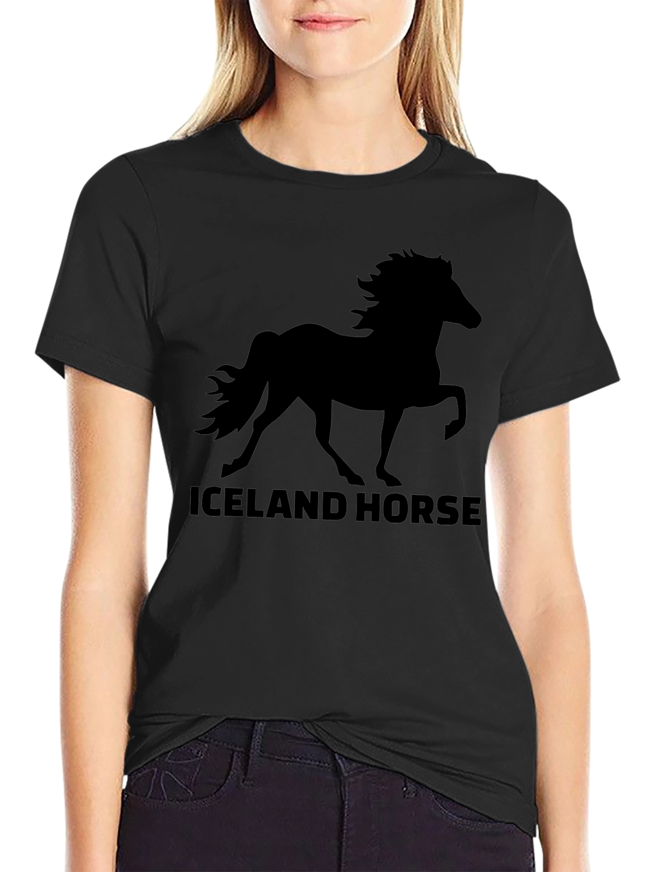 Iceland Horse Graphic Tee - Black Cotton T-Shirt