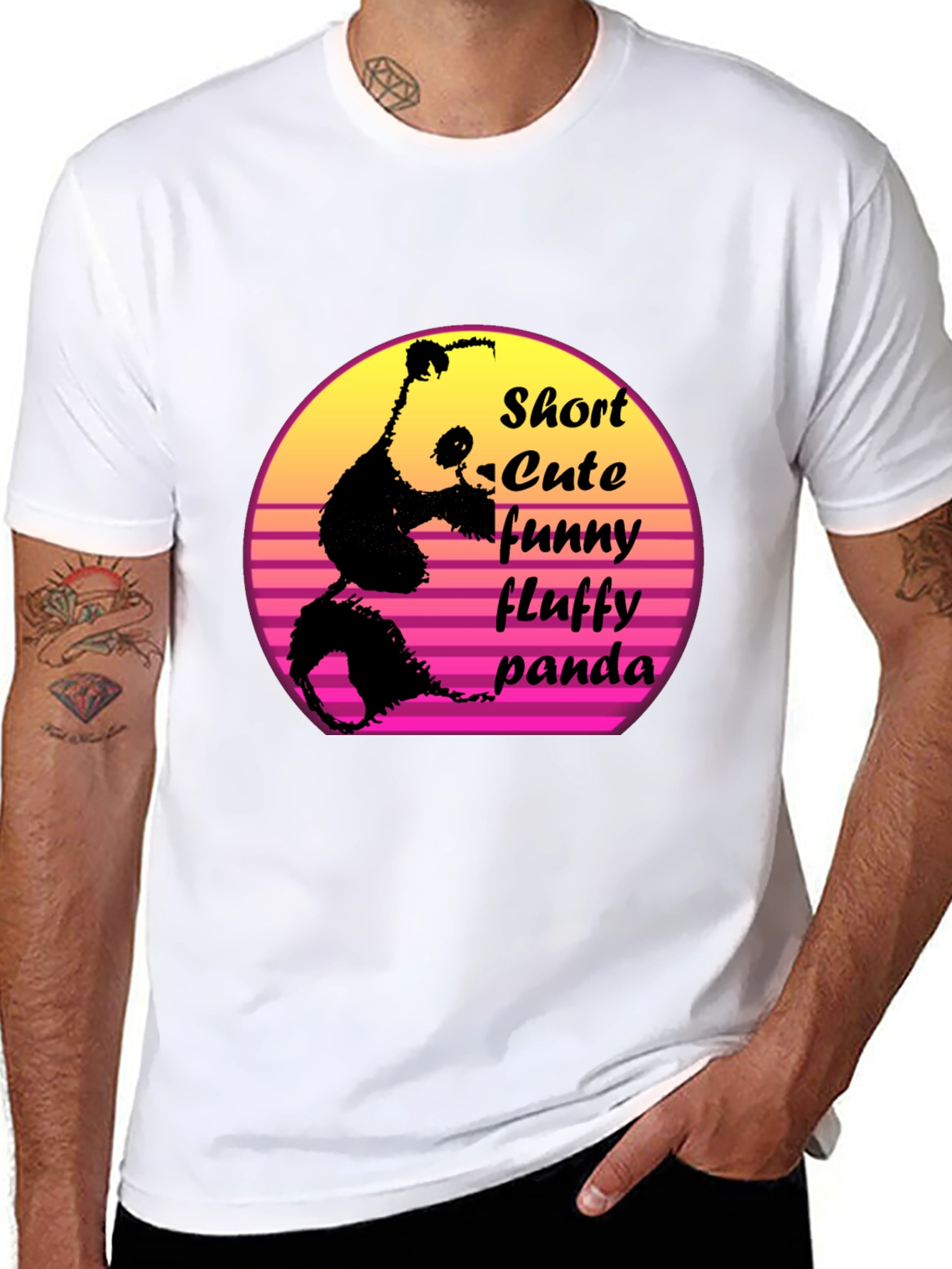 Short Cute Fluffy Panda Graphic T-Shirt