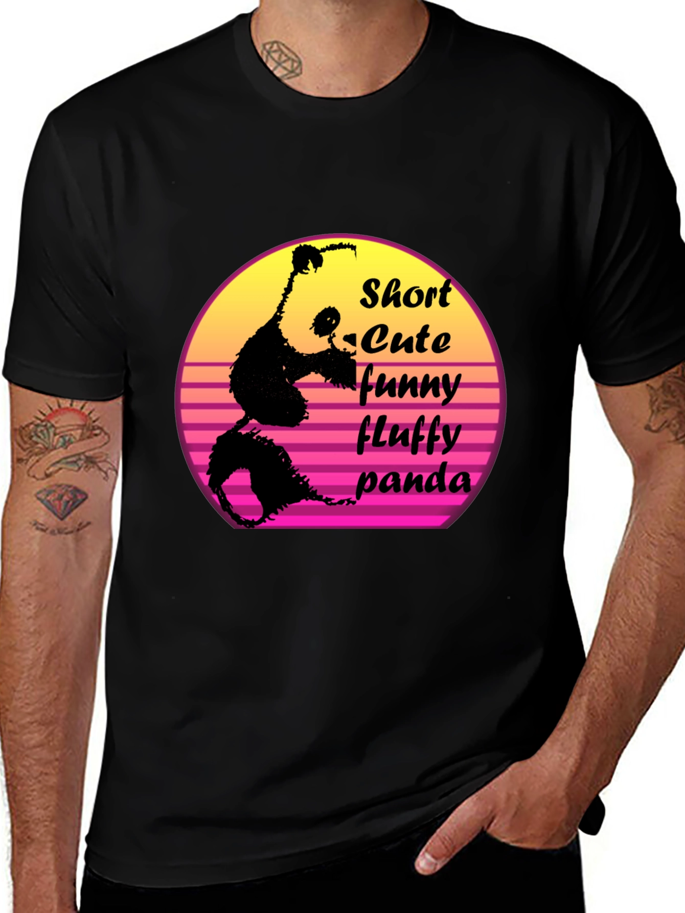Short Cute Fluffy Panda Graphic T-Shirt