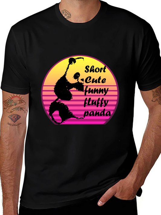 Short Cute Fluffy Panda Graphic T-Shirt