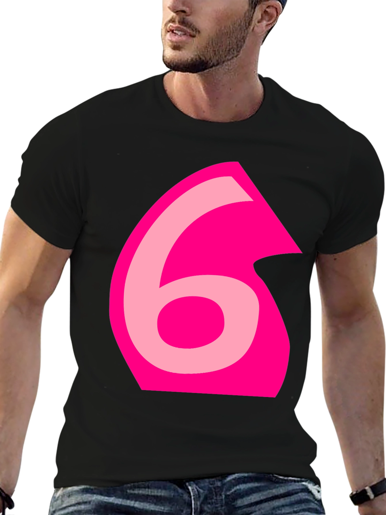 Pink Number 6 Graphic Black Tee