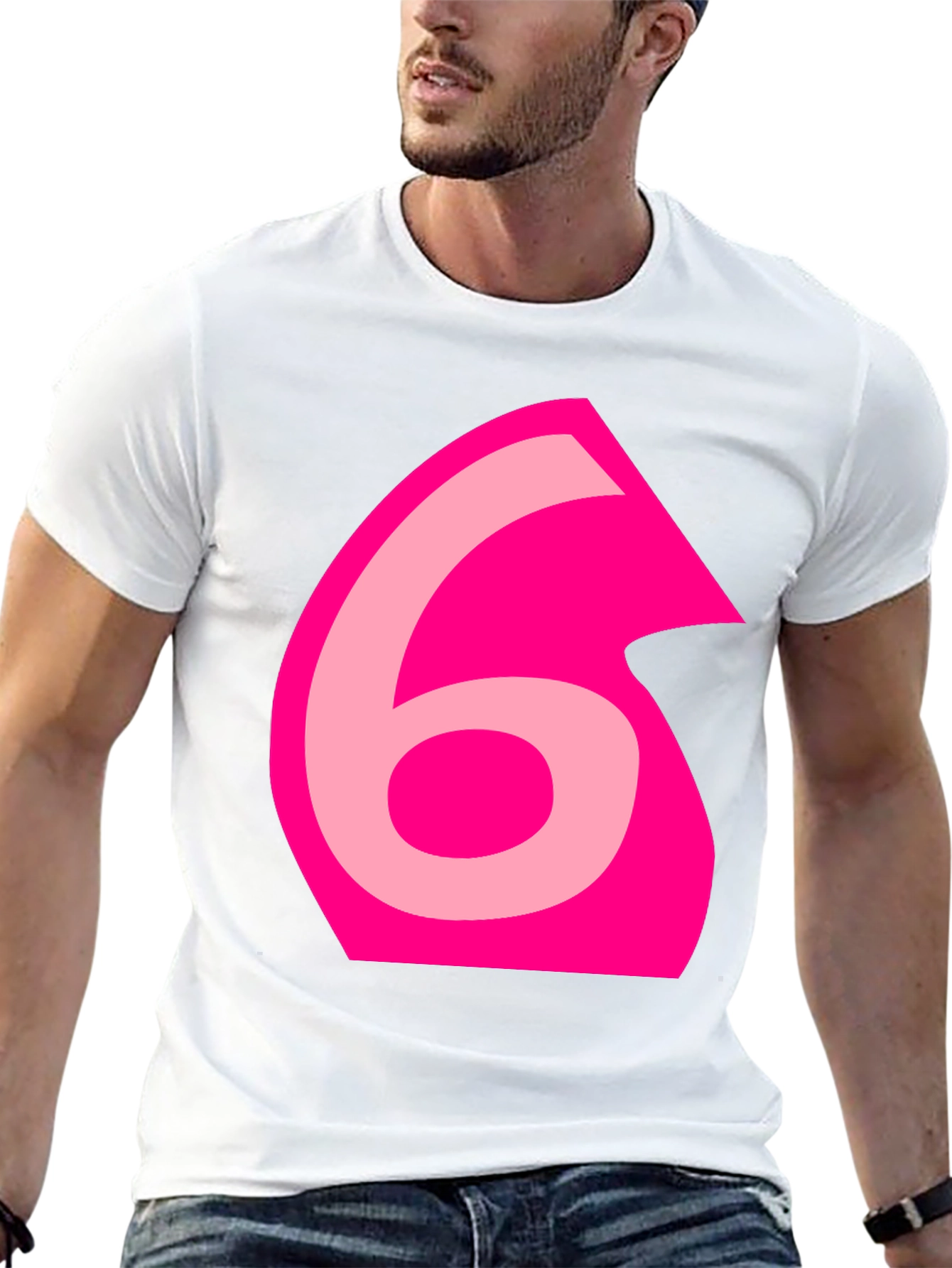 Pink Number 6 Graphic Black Tee