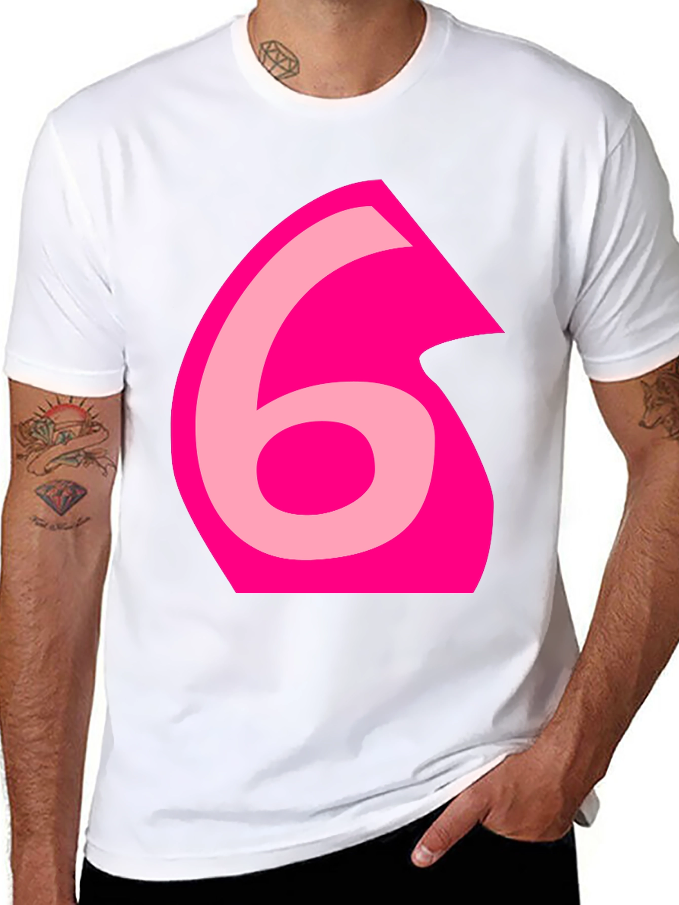 Pink Number 6 Graphic Black Tee
