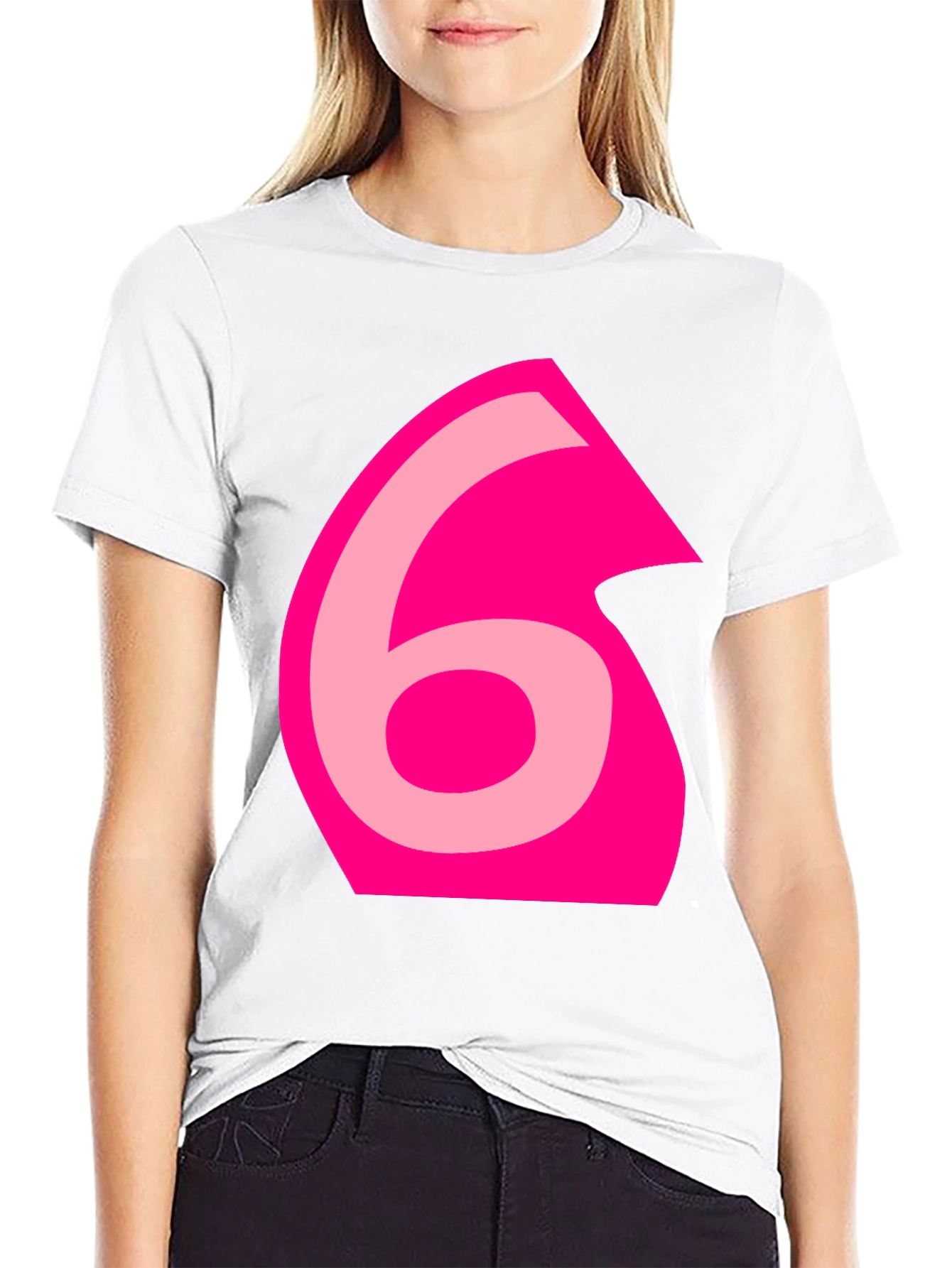 Pink Number 6 Graphic Black Tee