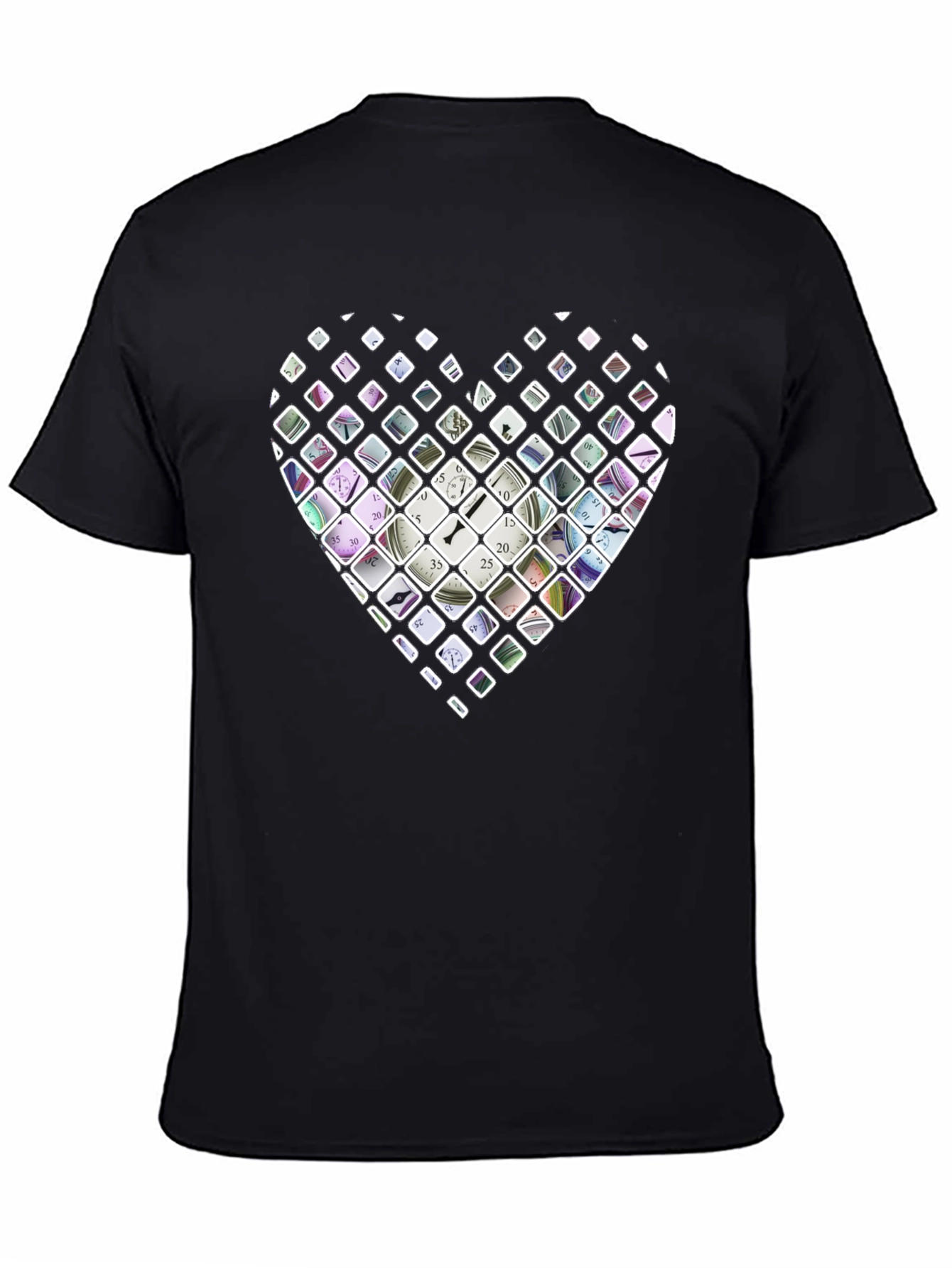 Time Heart Mens Black T-Shirt