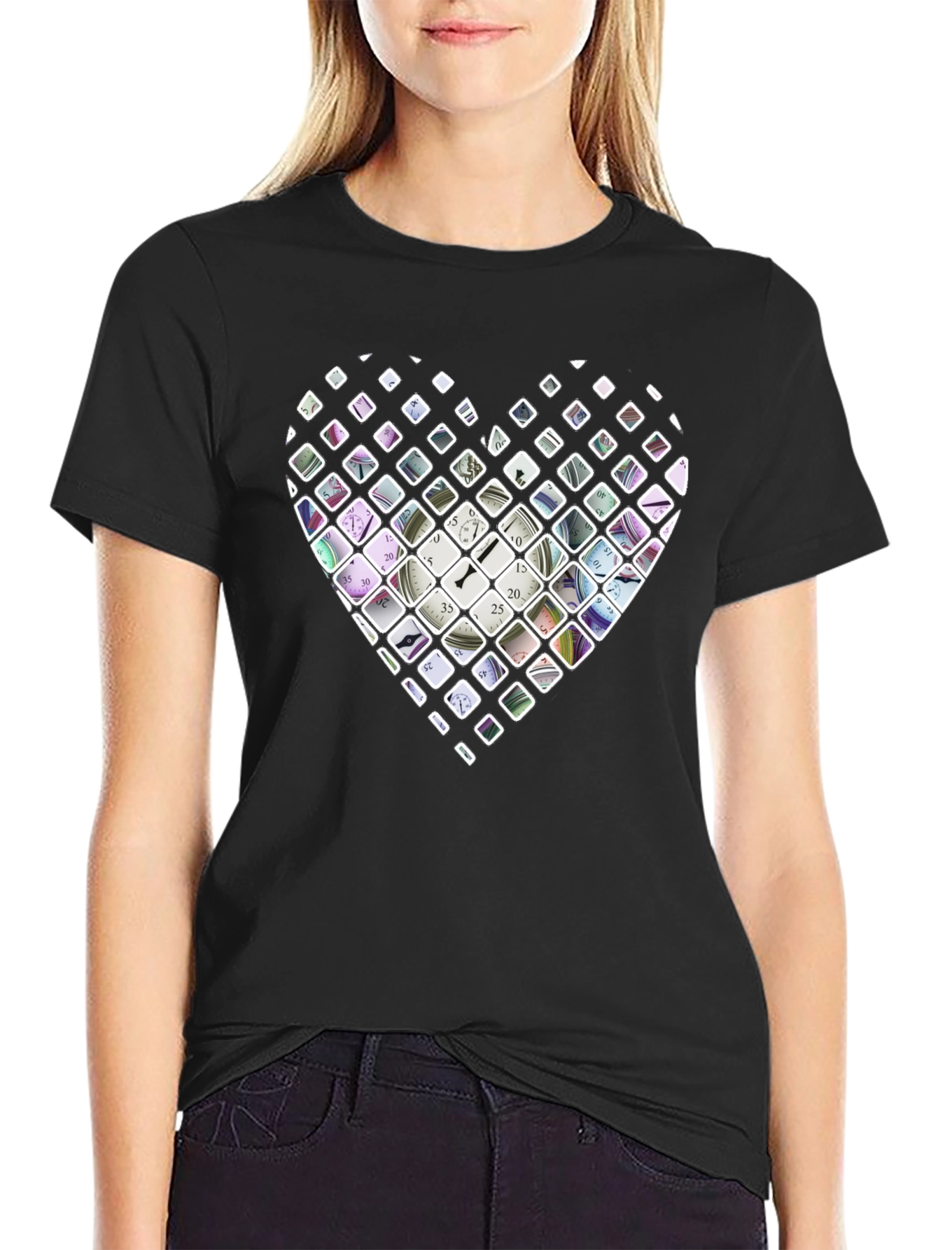Time Heart Mens Black T-Shirt
