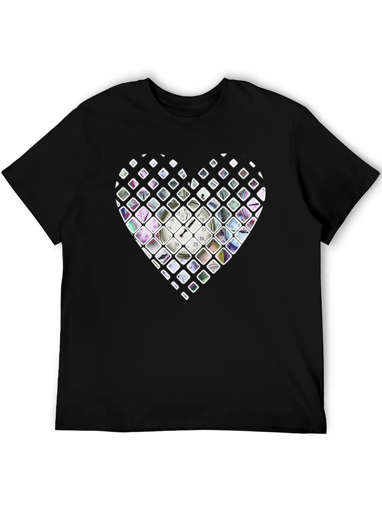 Time Heart Mens Black T-Shirt
