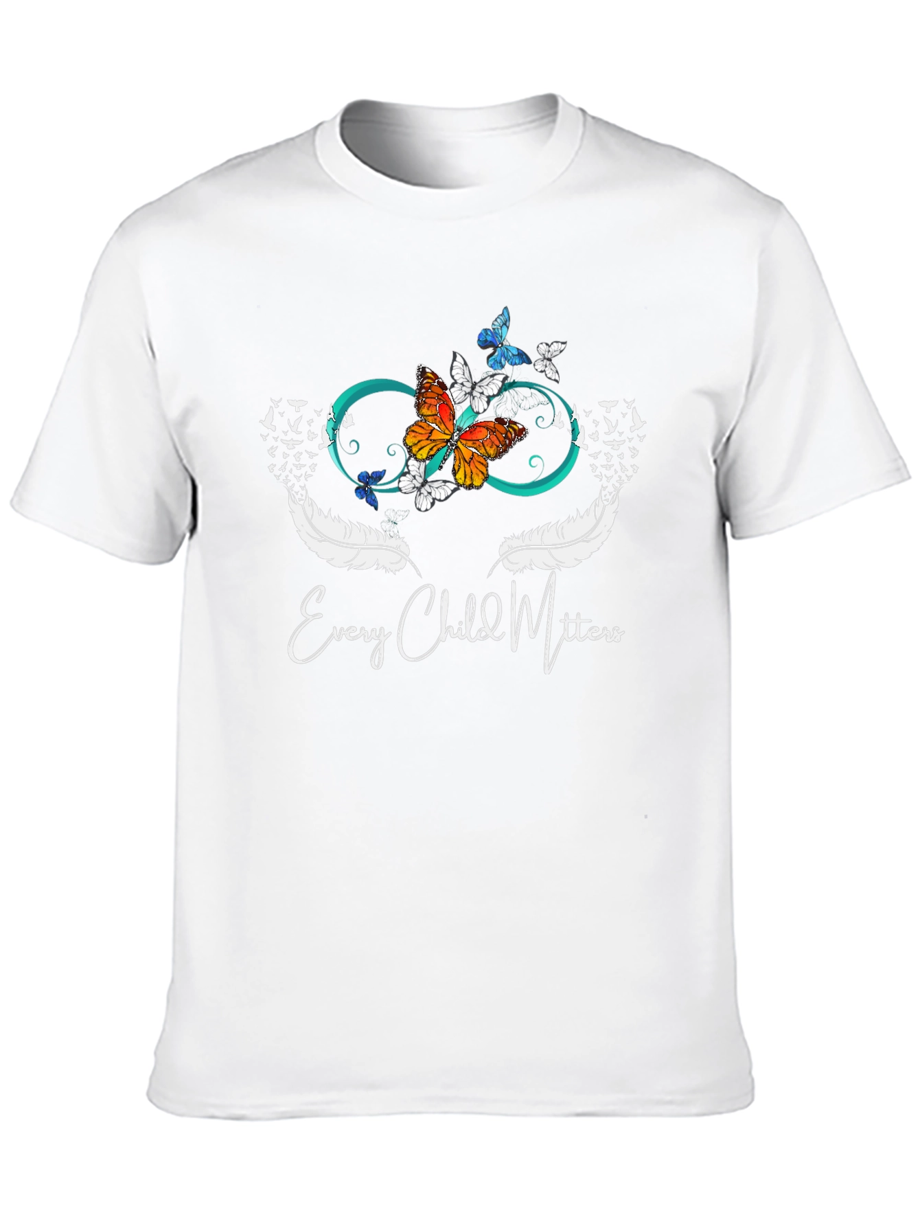 Every Child Matters T-Shirt Butterfly Infinity Feather Design