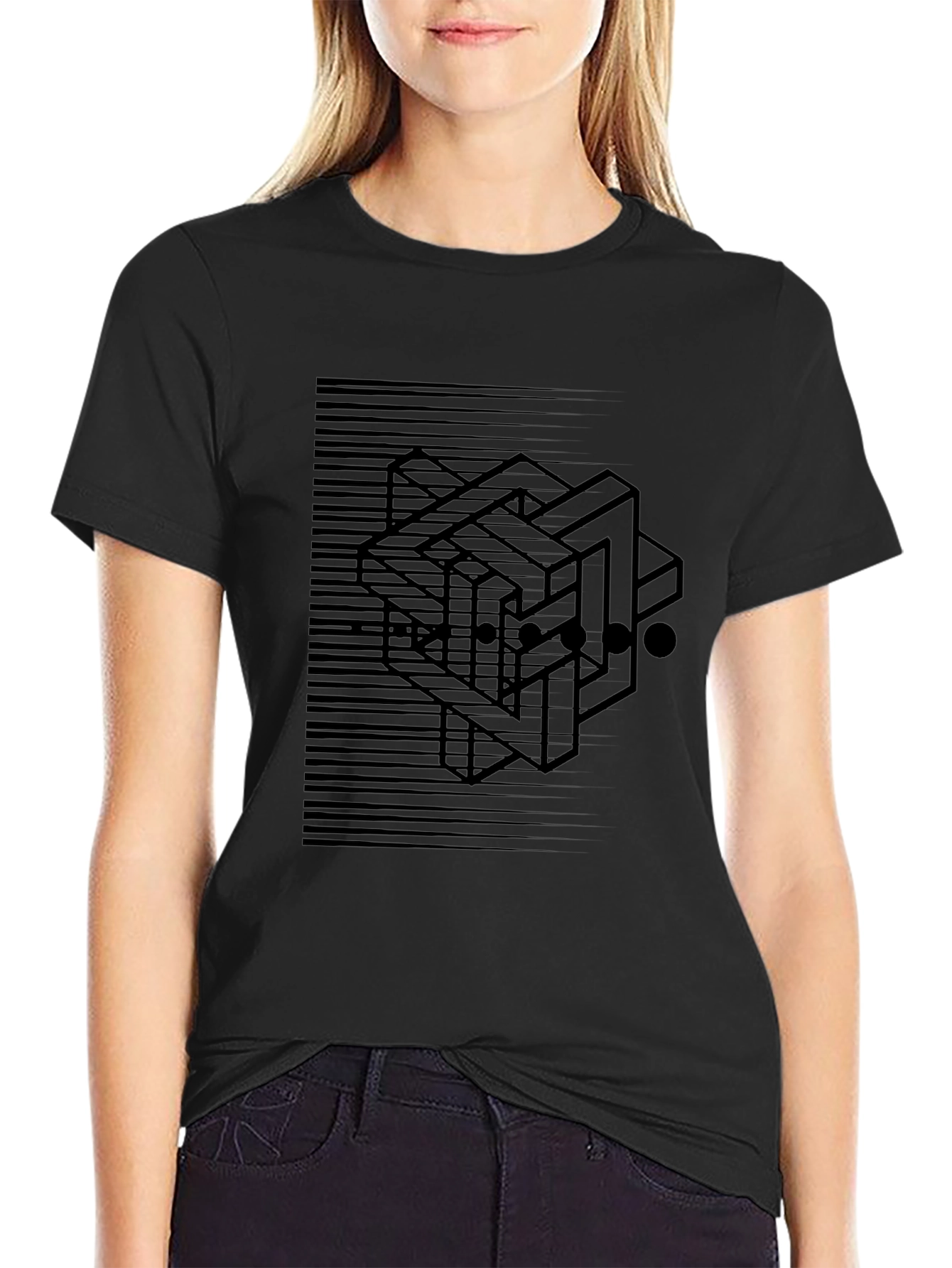 Abstract Illusion Black Graphic Tee