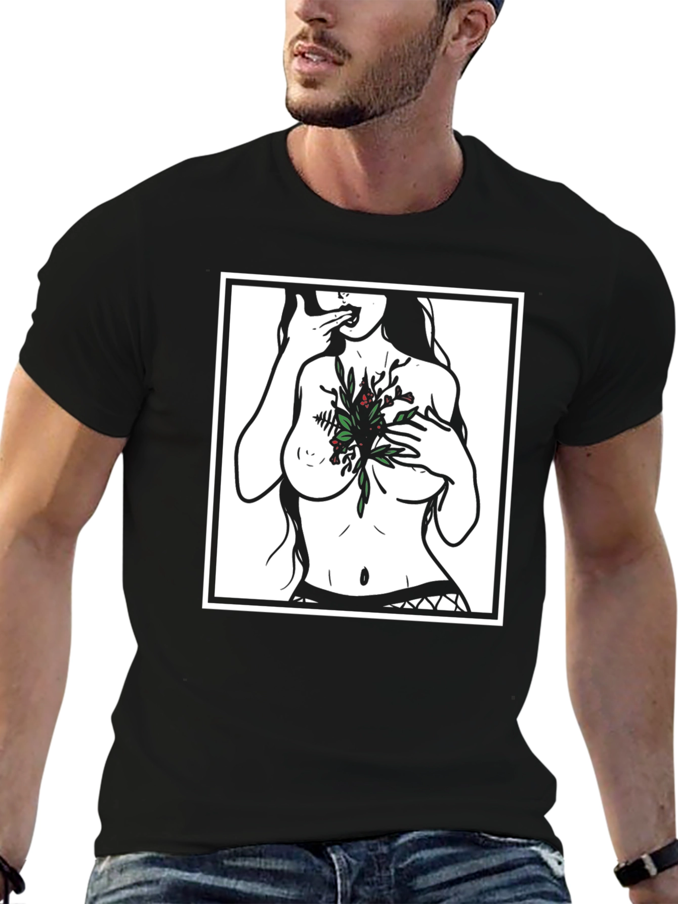 Edgy Botanical Graphic Tee - Black Unisex Shirt