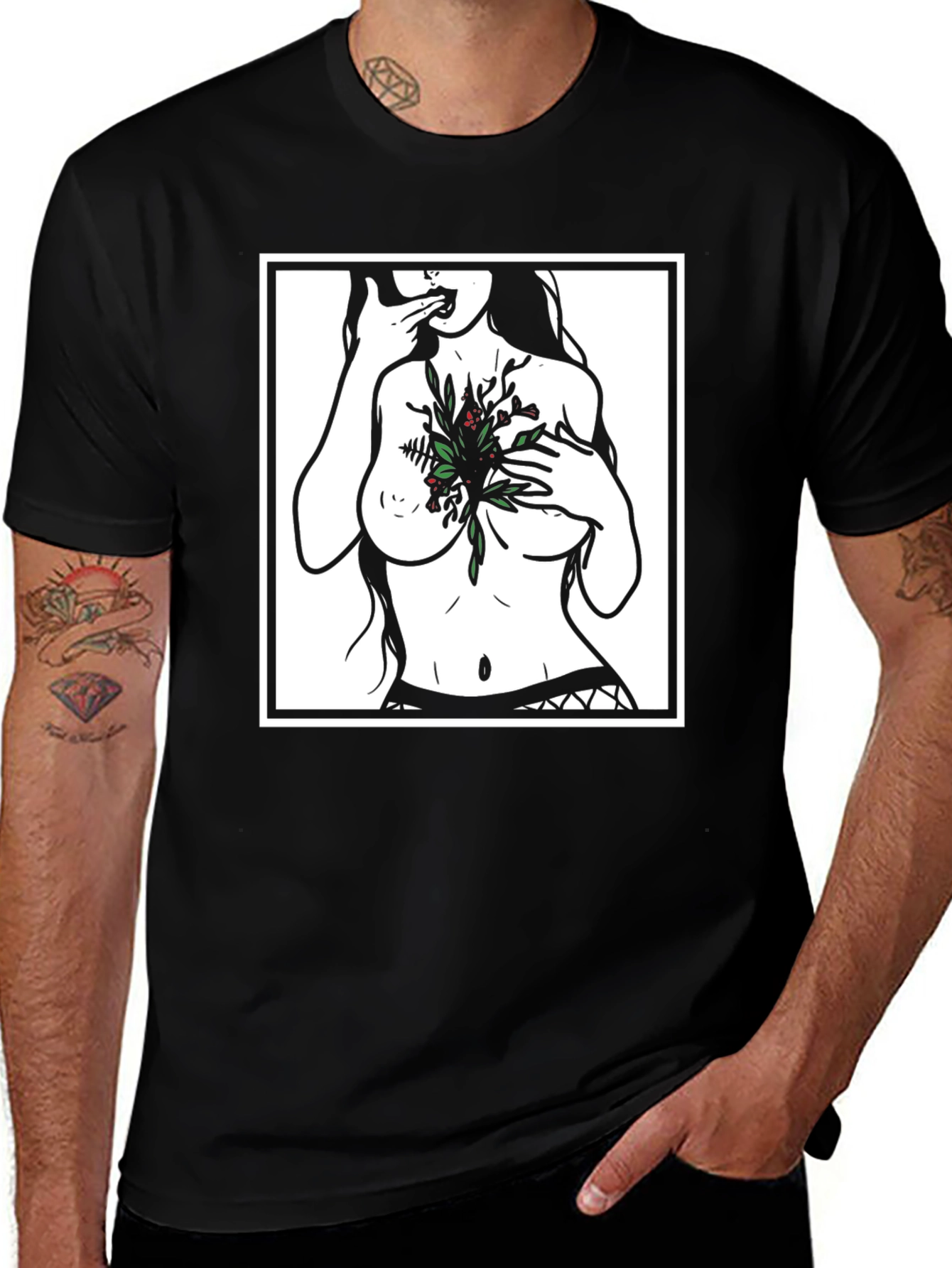 Edgy Botanical Graphic Tee - Black Unisex Shirt