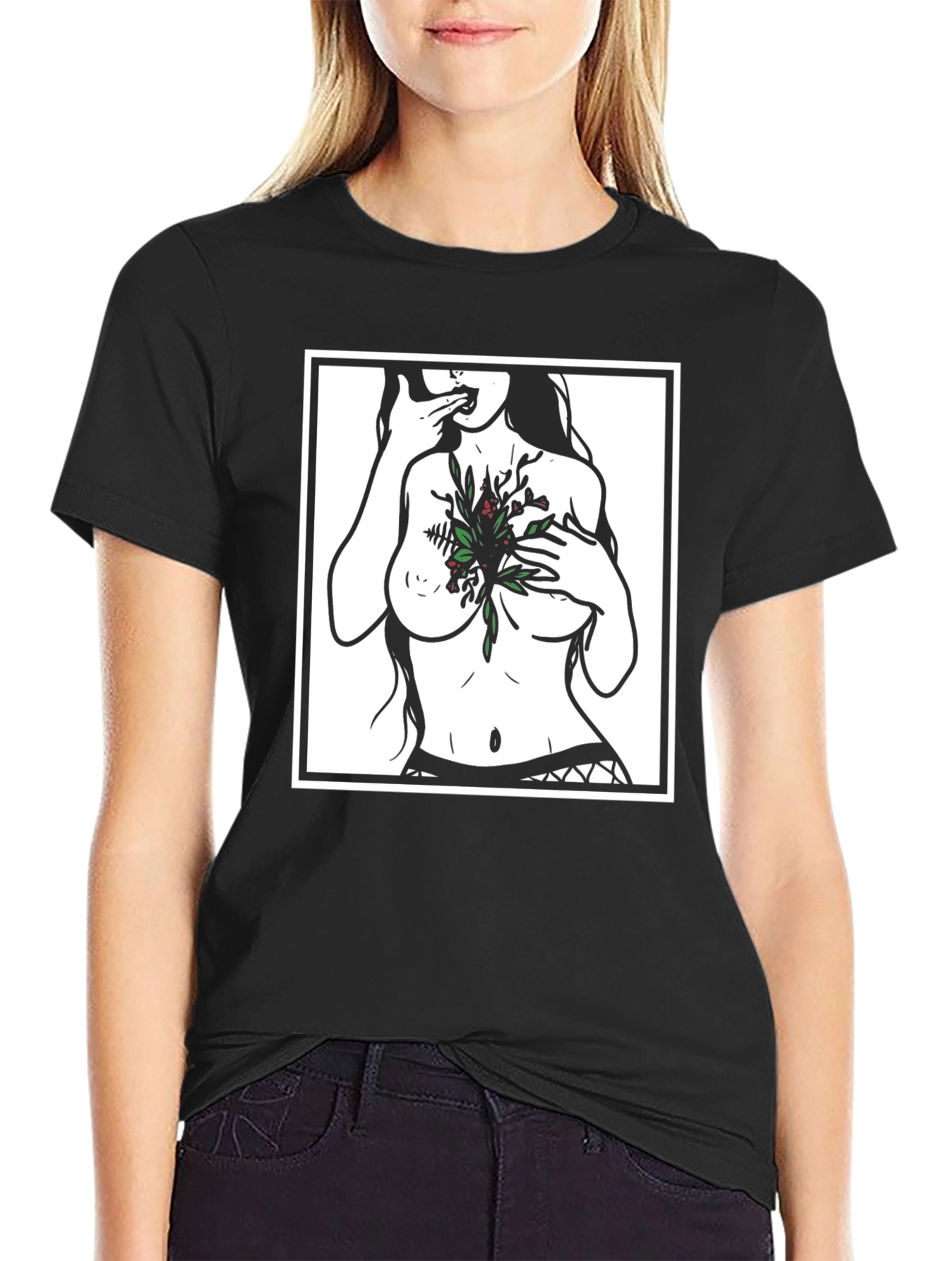 Edgy Botanical Graphic Tee - Black Unisex Shirt