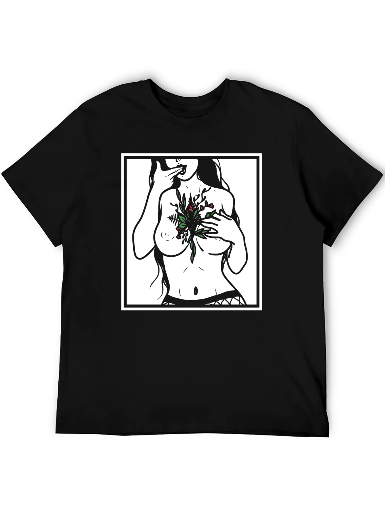 Edgy Botanical Graphic Tee - Black Unisex Shirt