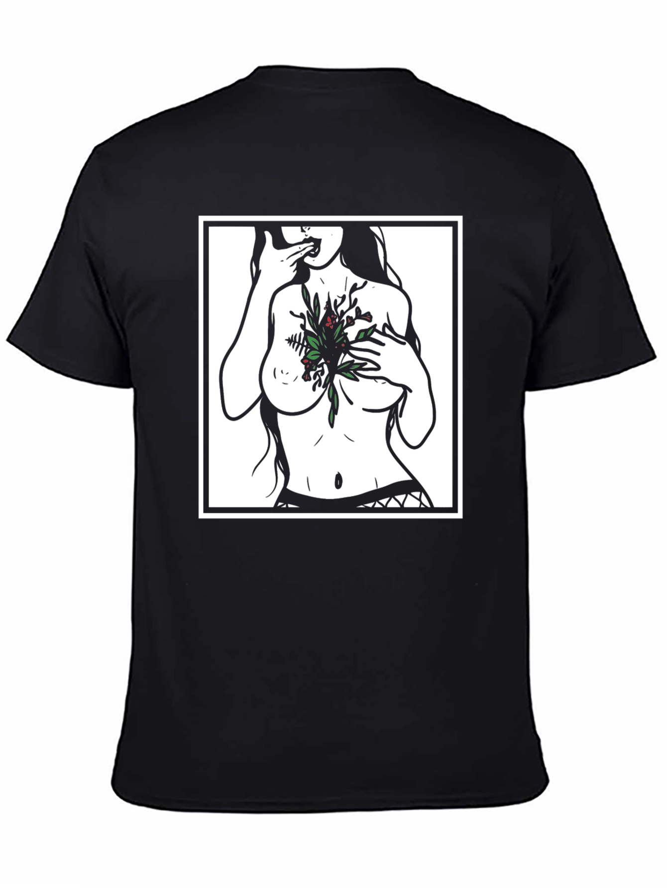 Edgy Botanical Graphic Tee - Black Unisex Shirt