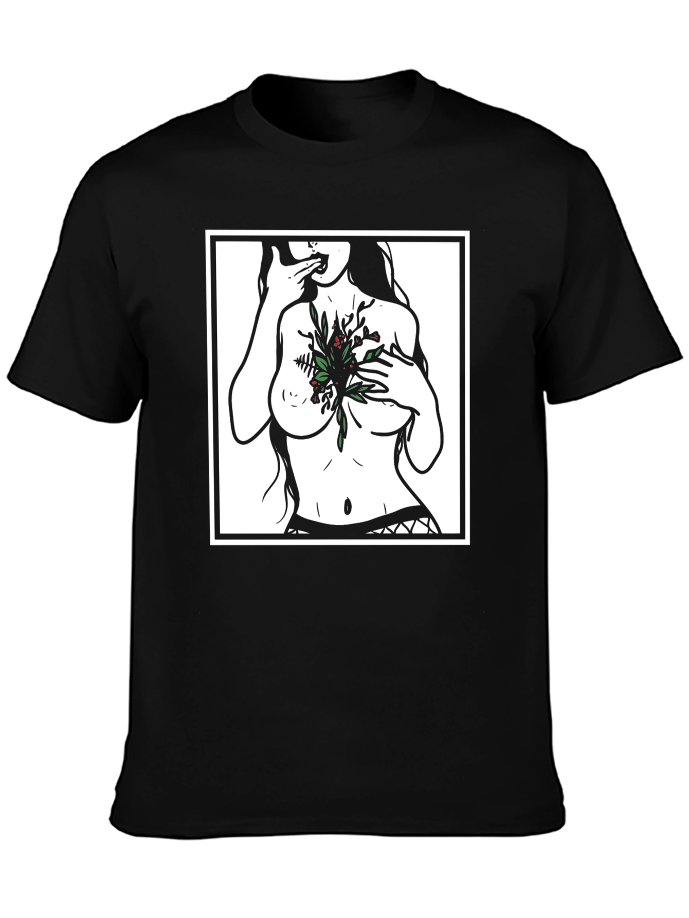 Edgy Botanical Graphic Tee - Black Unisex Shirt