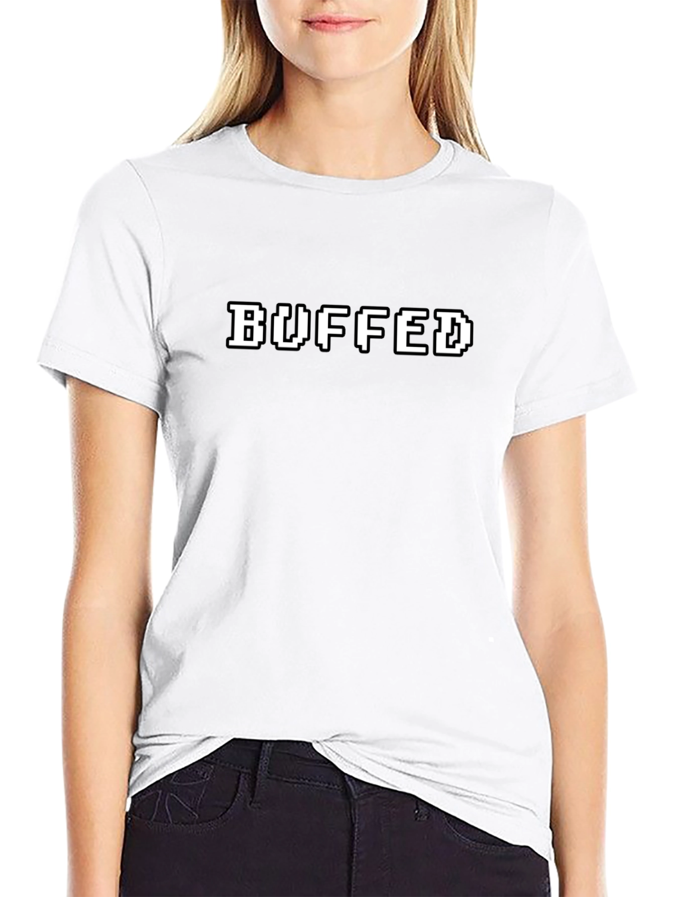 Buffed Gamer Pixel Graphic T-Shirt - Black