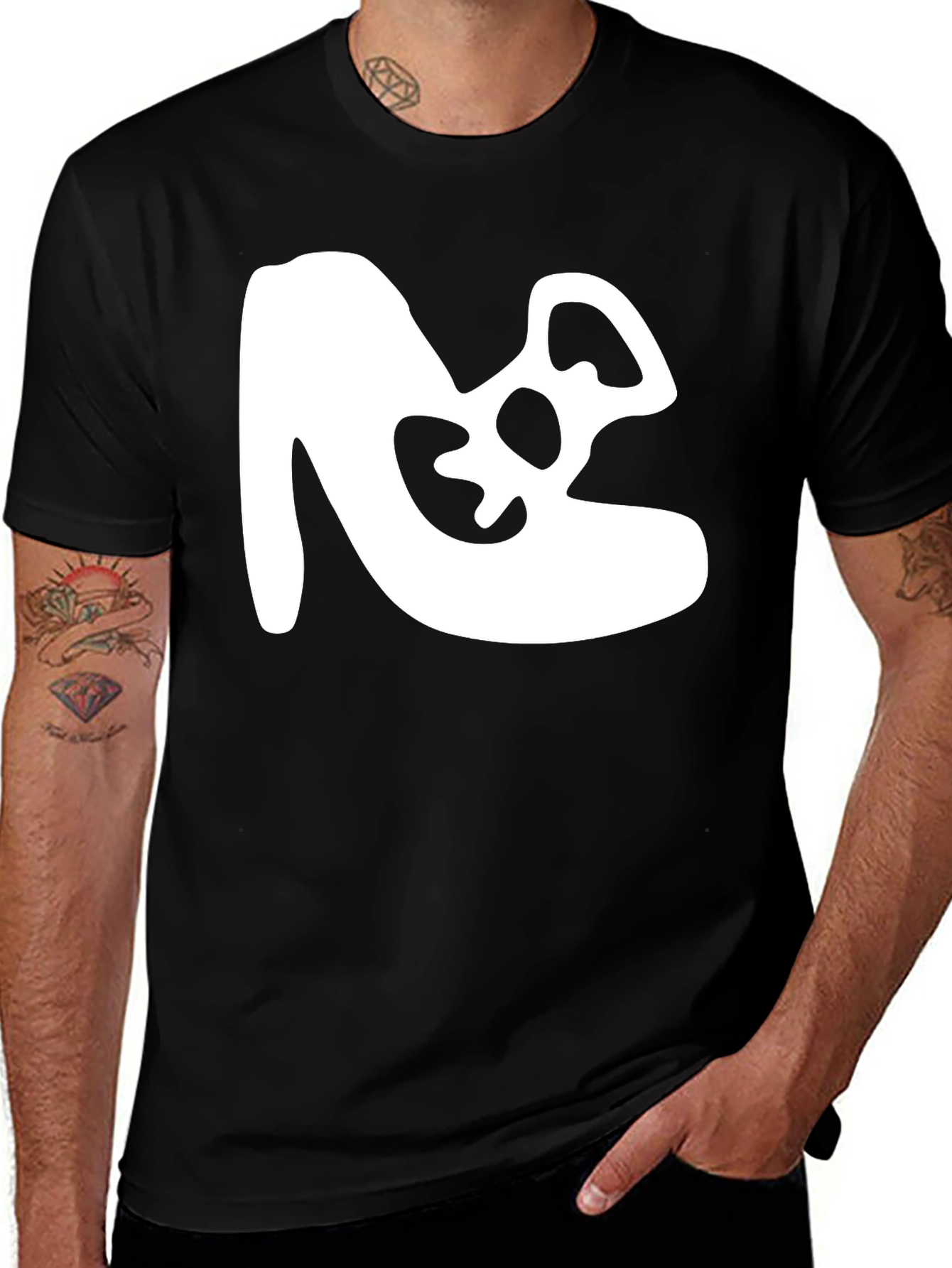 Abstract White Graphic Tee - Black Cotton