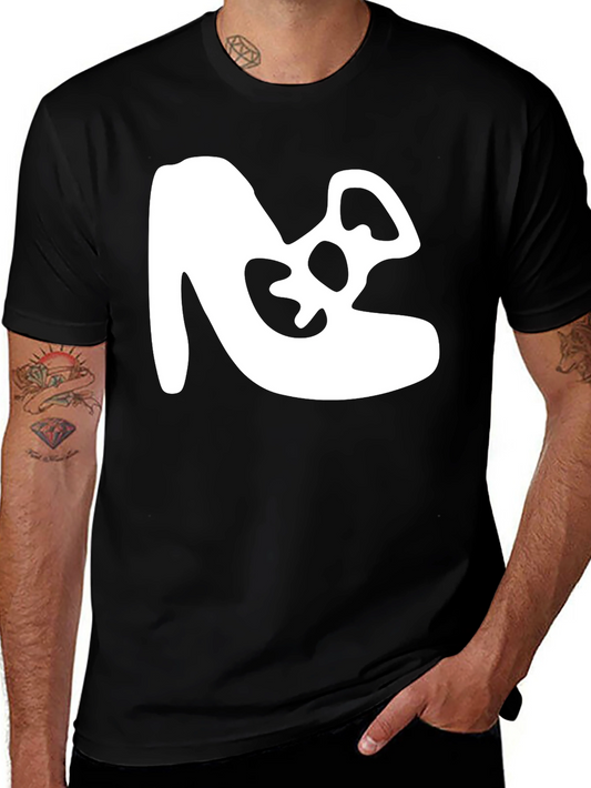 Abstract White Graphic Tee - Black Cotton