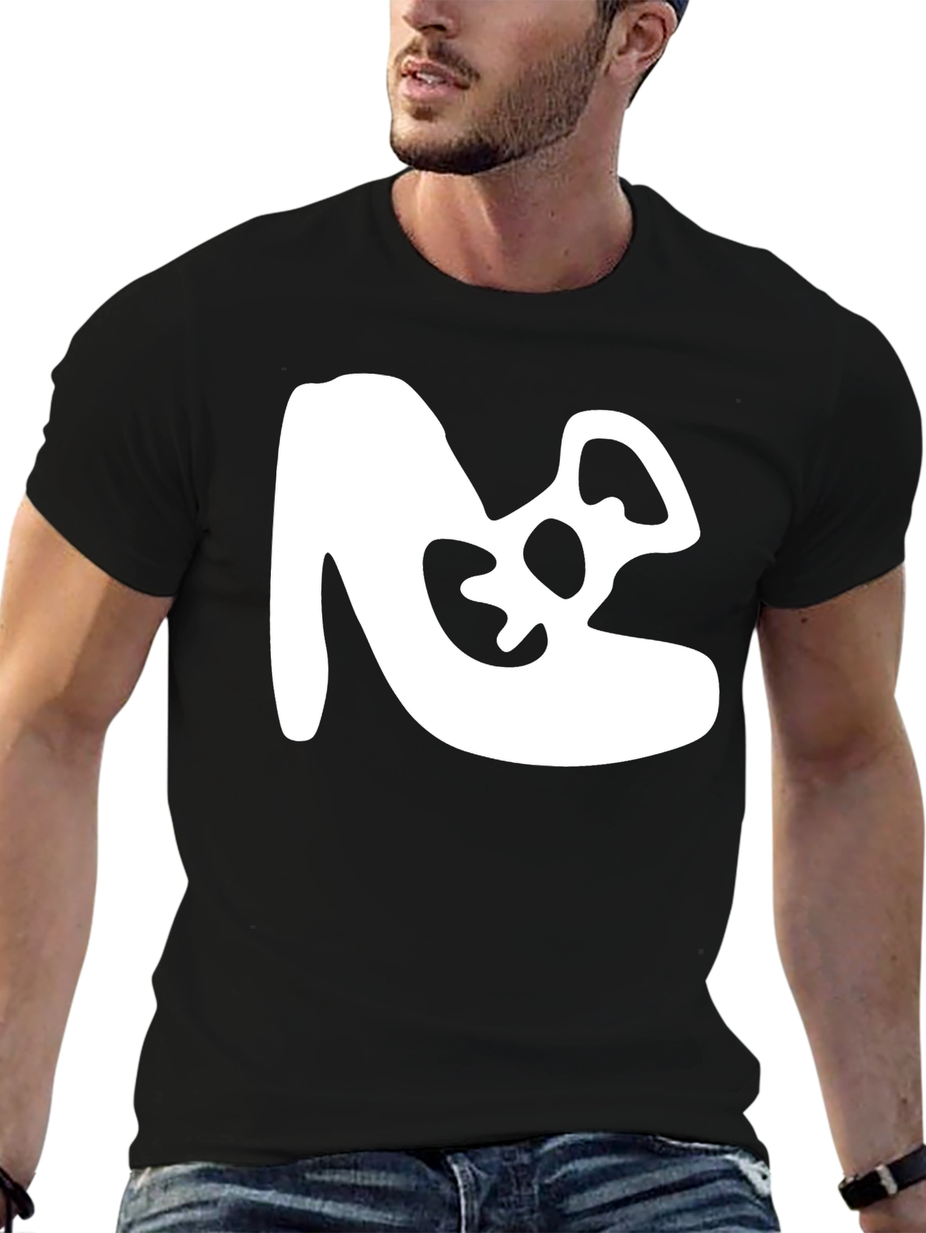 Abstract White Graphic Tee - Black Cotton