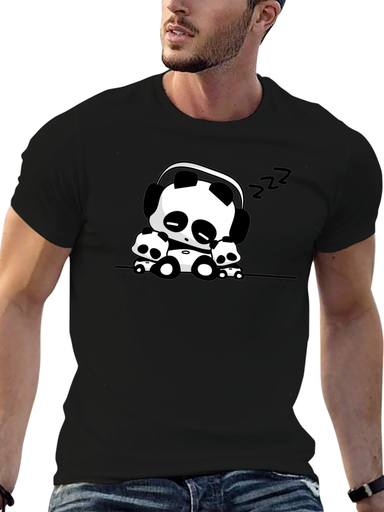Cute Panda Graphic Tee - Black Cotton Blend