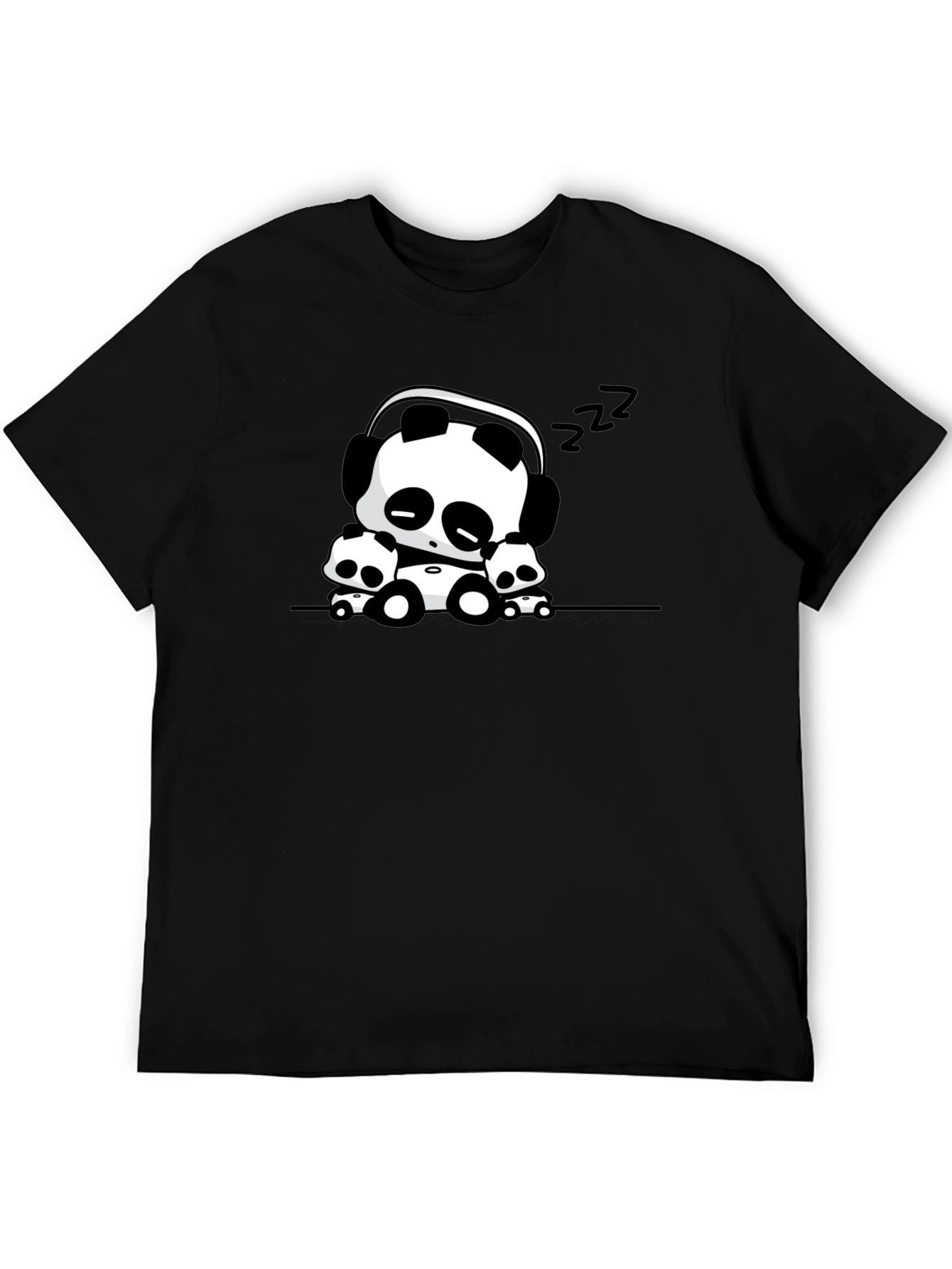 Cute Panda Graphic Tee - Black Cotton Blend