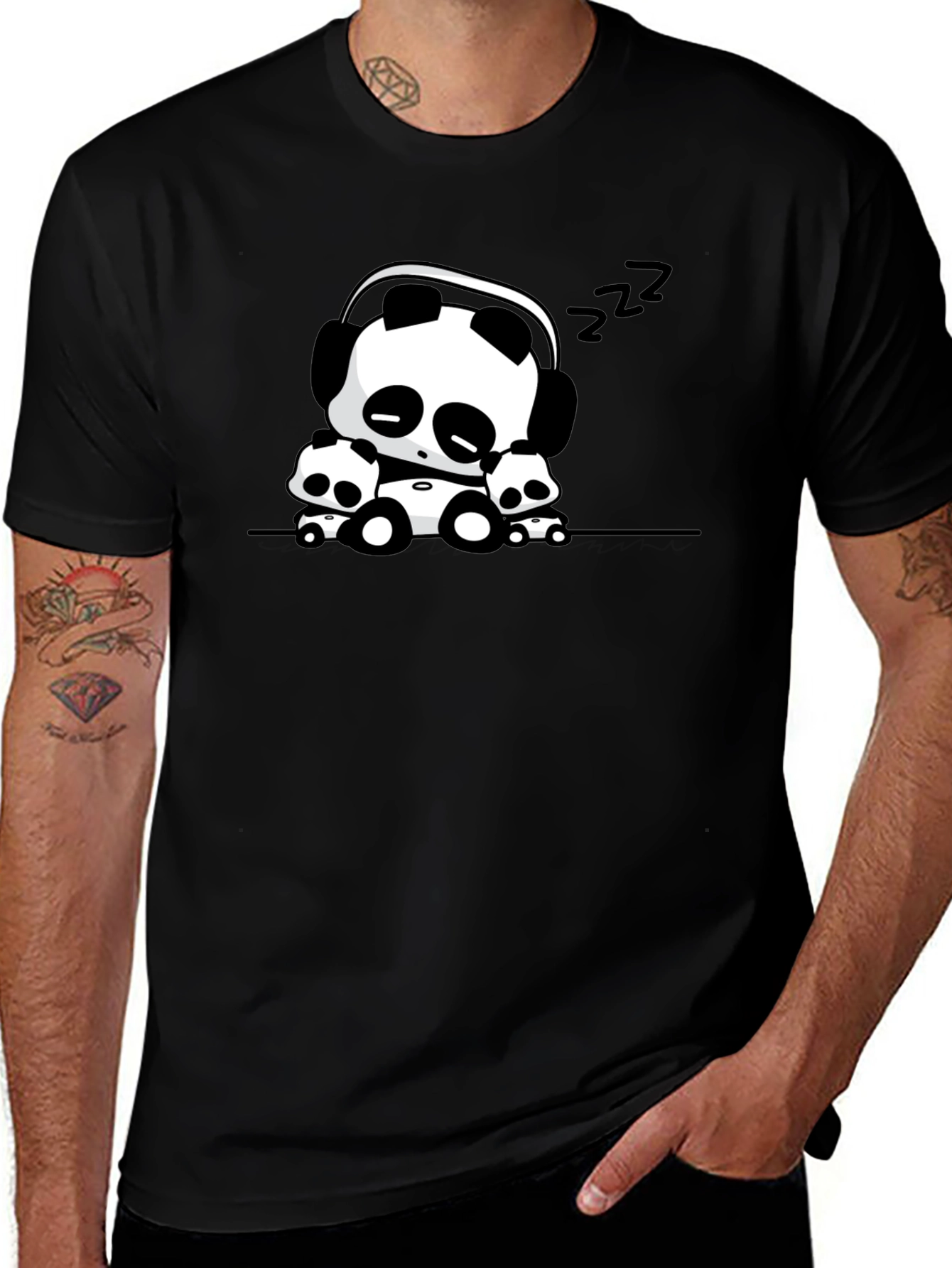 Cute Panda Graphic Tee - Black Cotton Blend