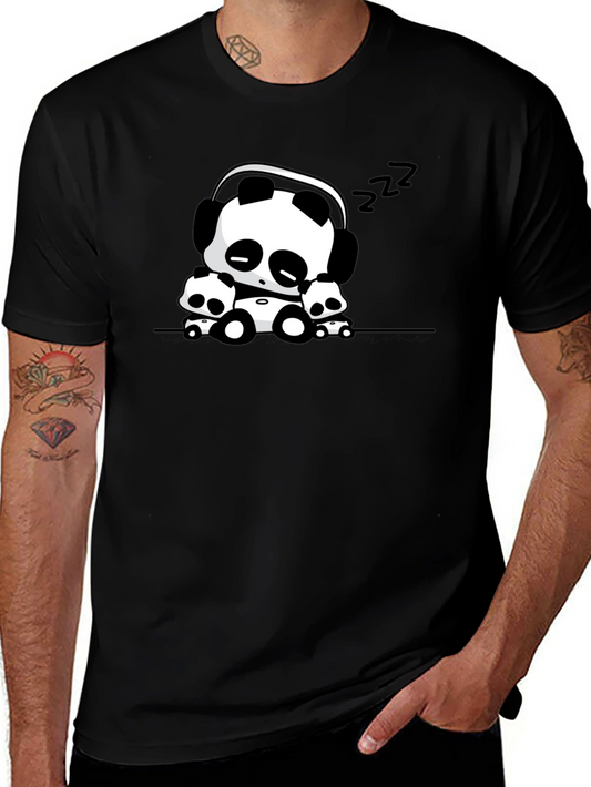 Cute Panda Graphic Tee - Black Cotton Blend